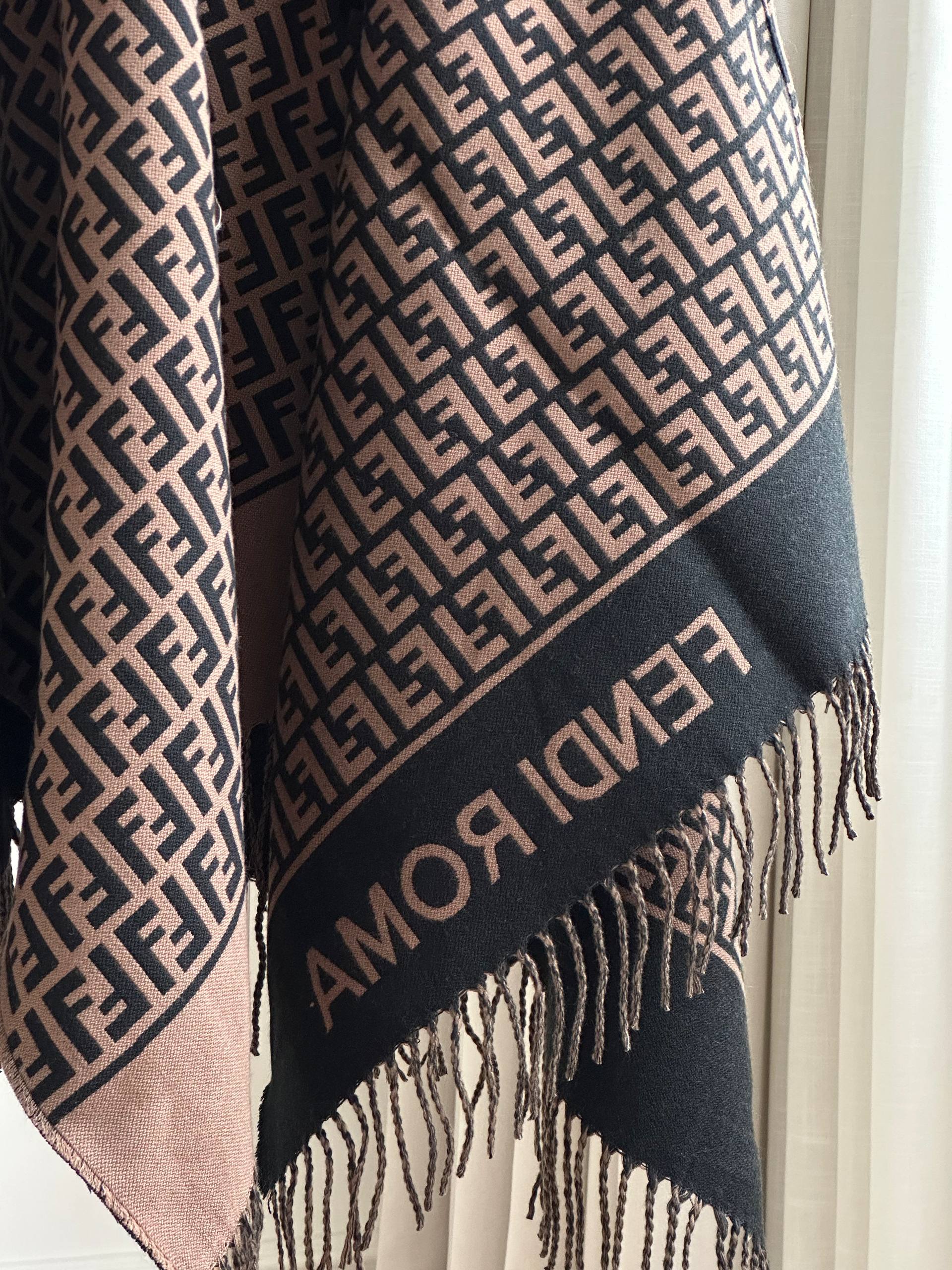 Fendi FF Logo Fringed Cape Poncho
