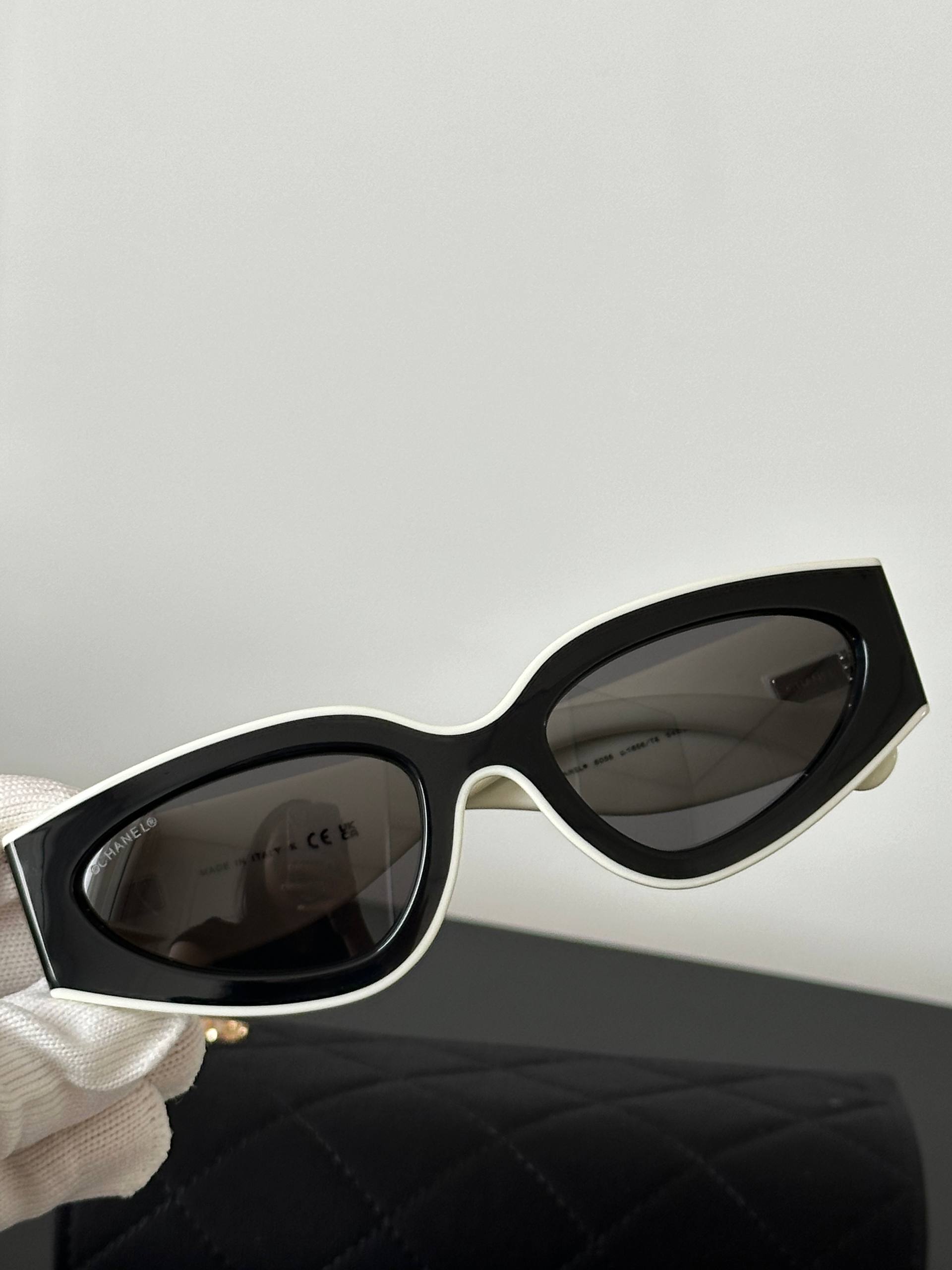 CHANEL CH6056 Black & White Cat-Eye Sunglasses (Nylon Fiber Frame)