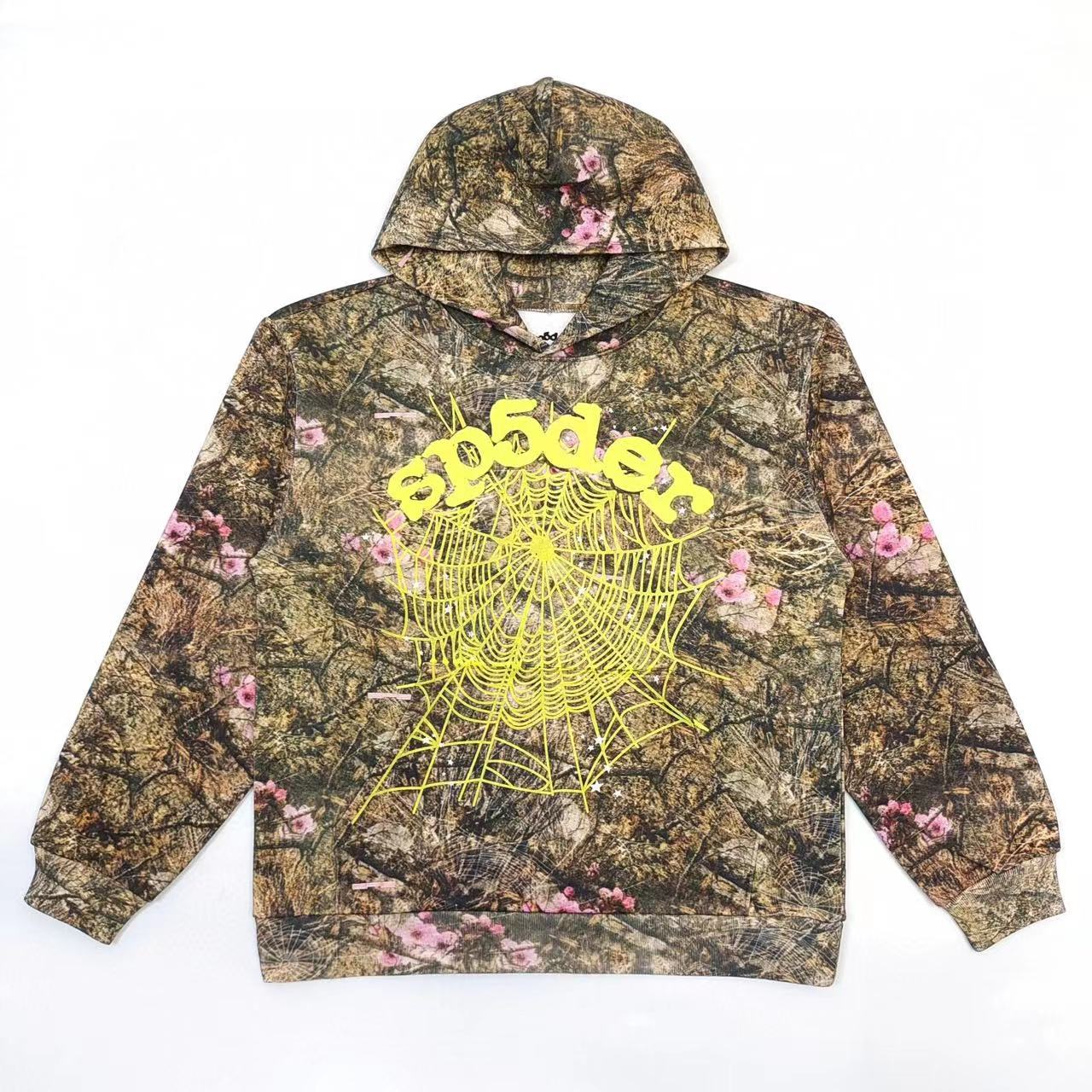 1:1 Best Quality Sp5der peach blossom Hoodie Brown