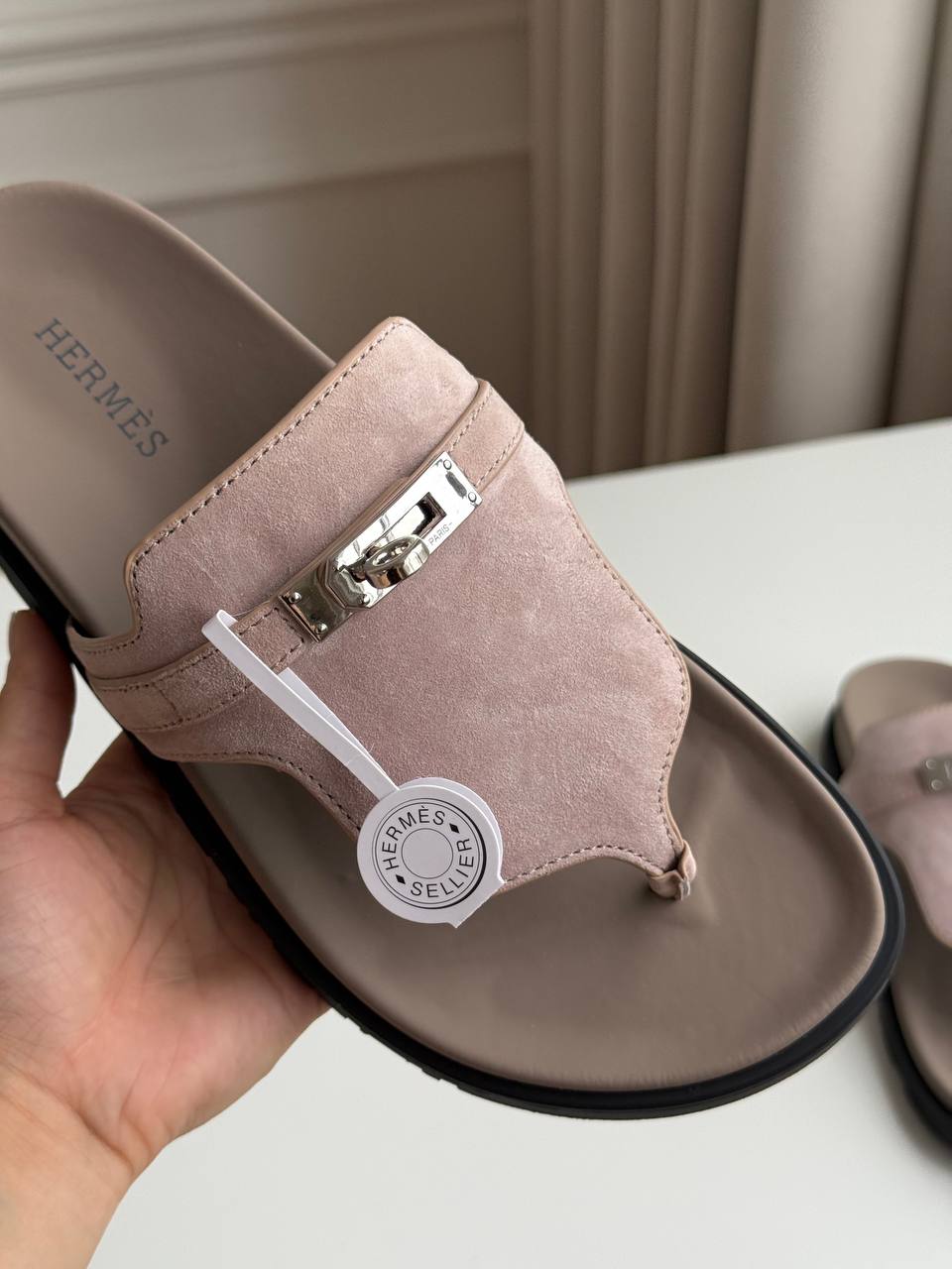 Hermès Keely Sandals in Pink Suede with Kelly Buckle