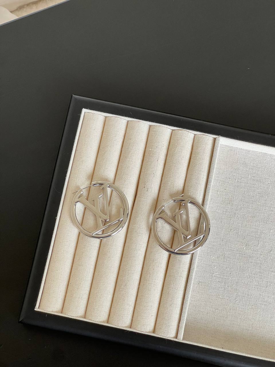 Louis Vuitton Silver-tone Hollow LV Circle Hoop Earrings