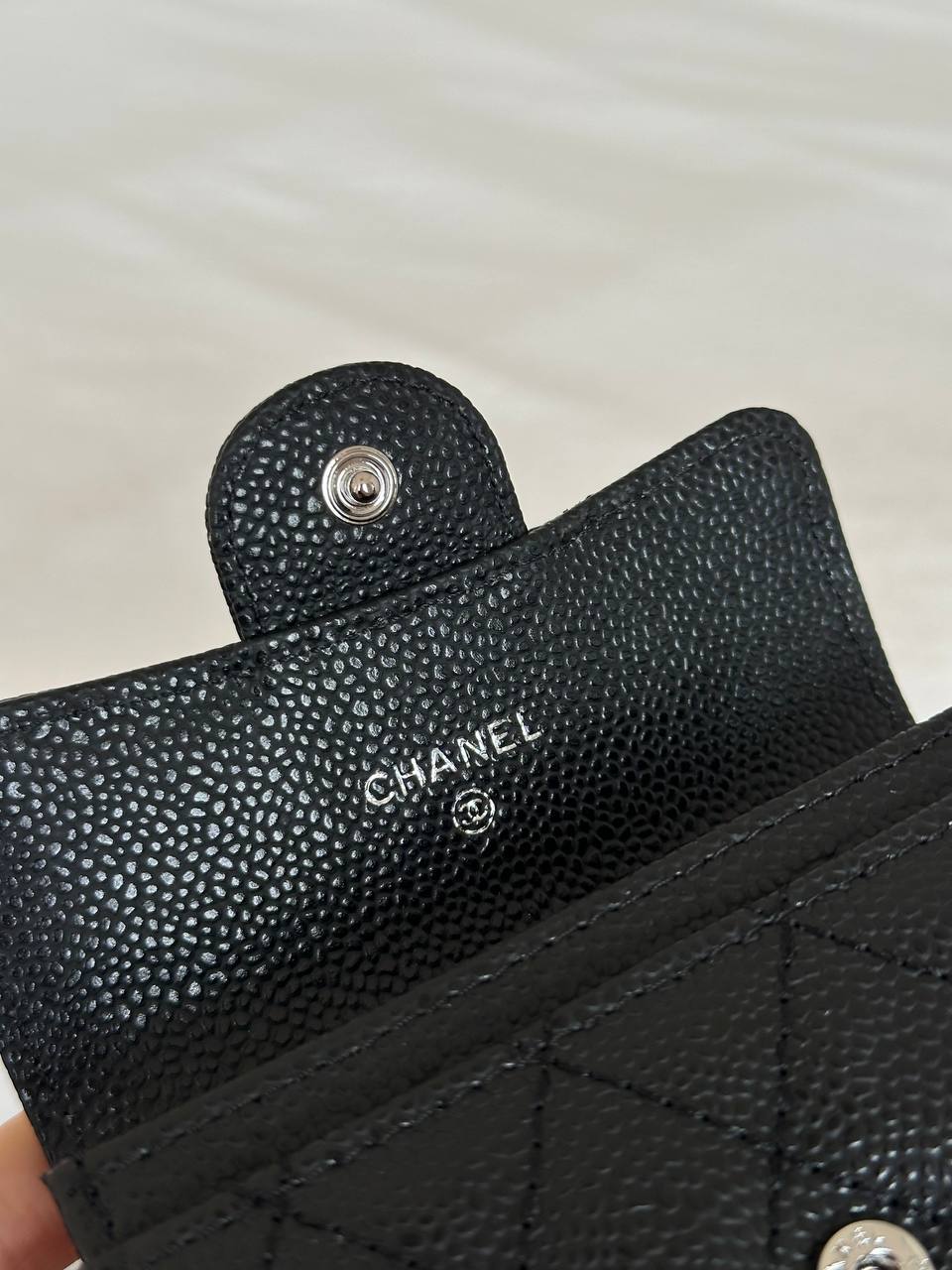 Chanel Black Caviar Leather Quilted CC Flap Card Holder