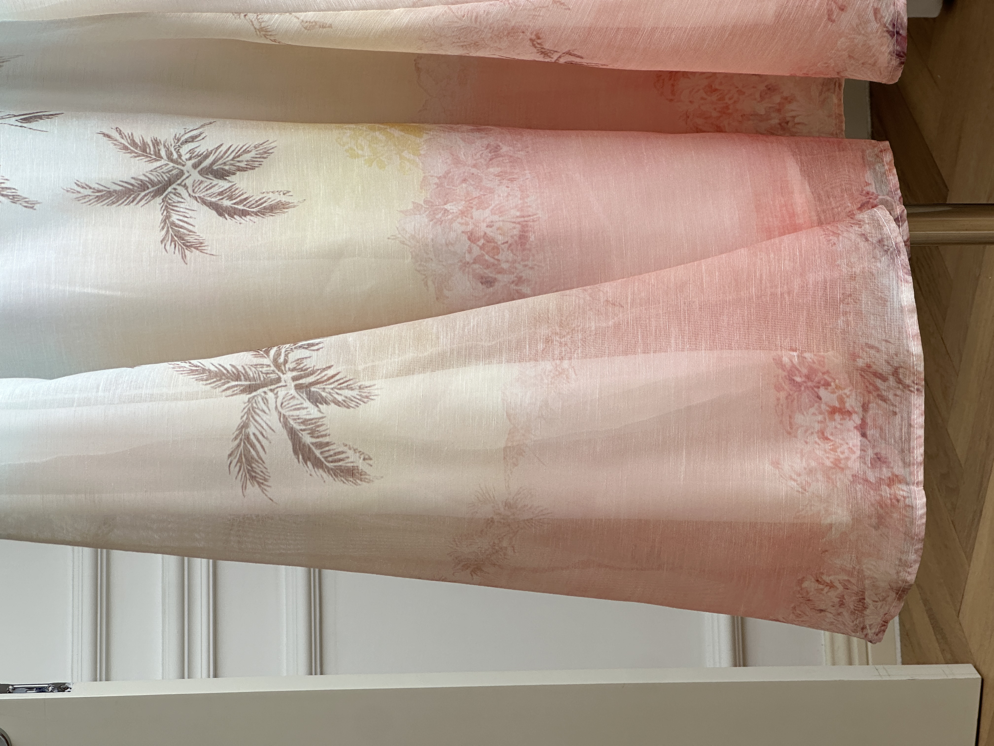 Pink Blue Gradient Palm Tree Print Satin High Waist Maxi Mermaid Skirt
