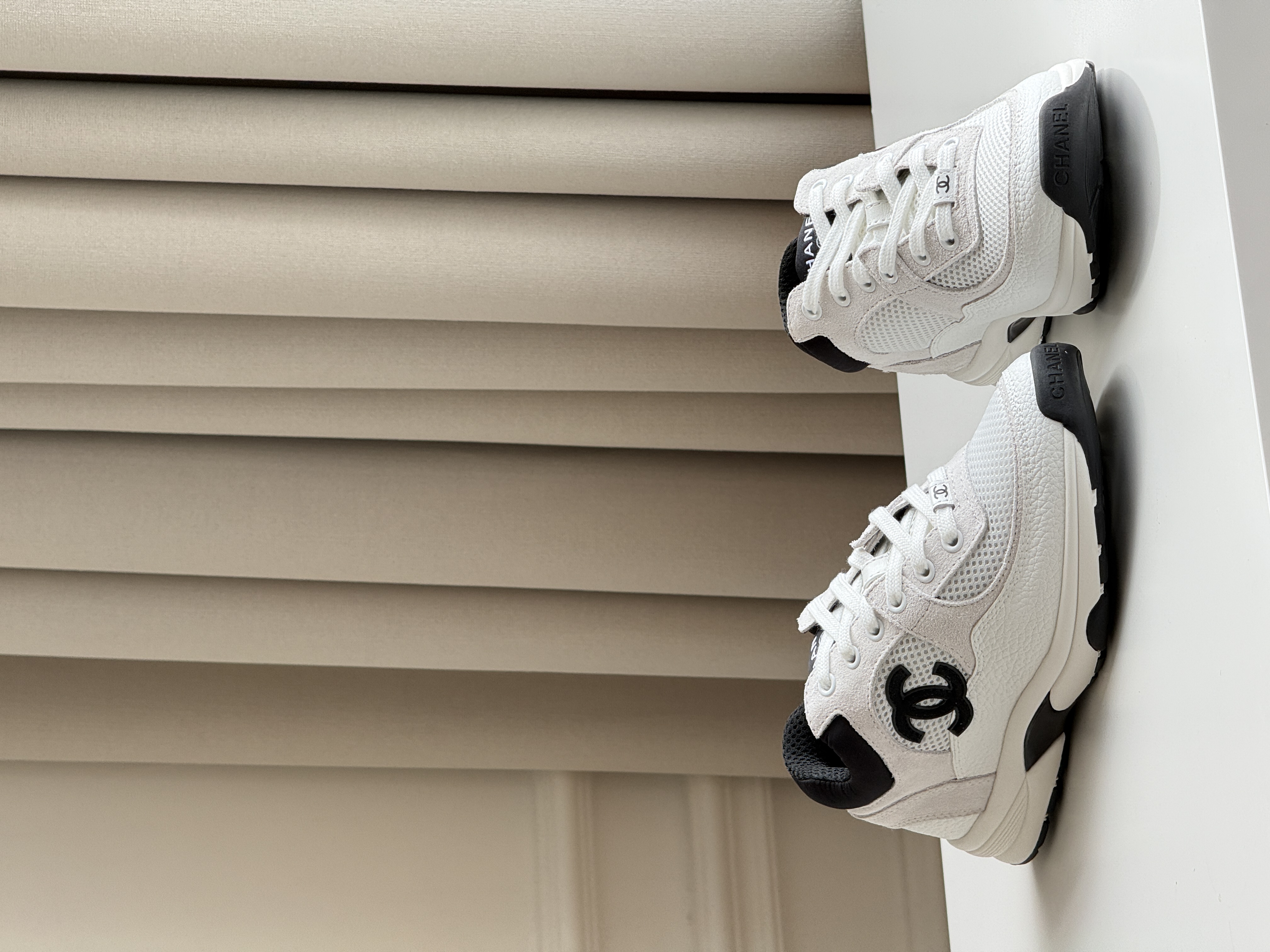 Chanel Black and White Panelled Mesh Dad Sneakers