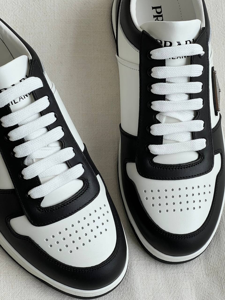 Prada Black & White Smooth Leather Low-top Sneakers