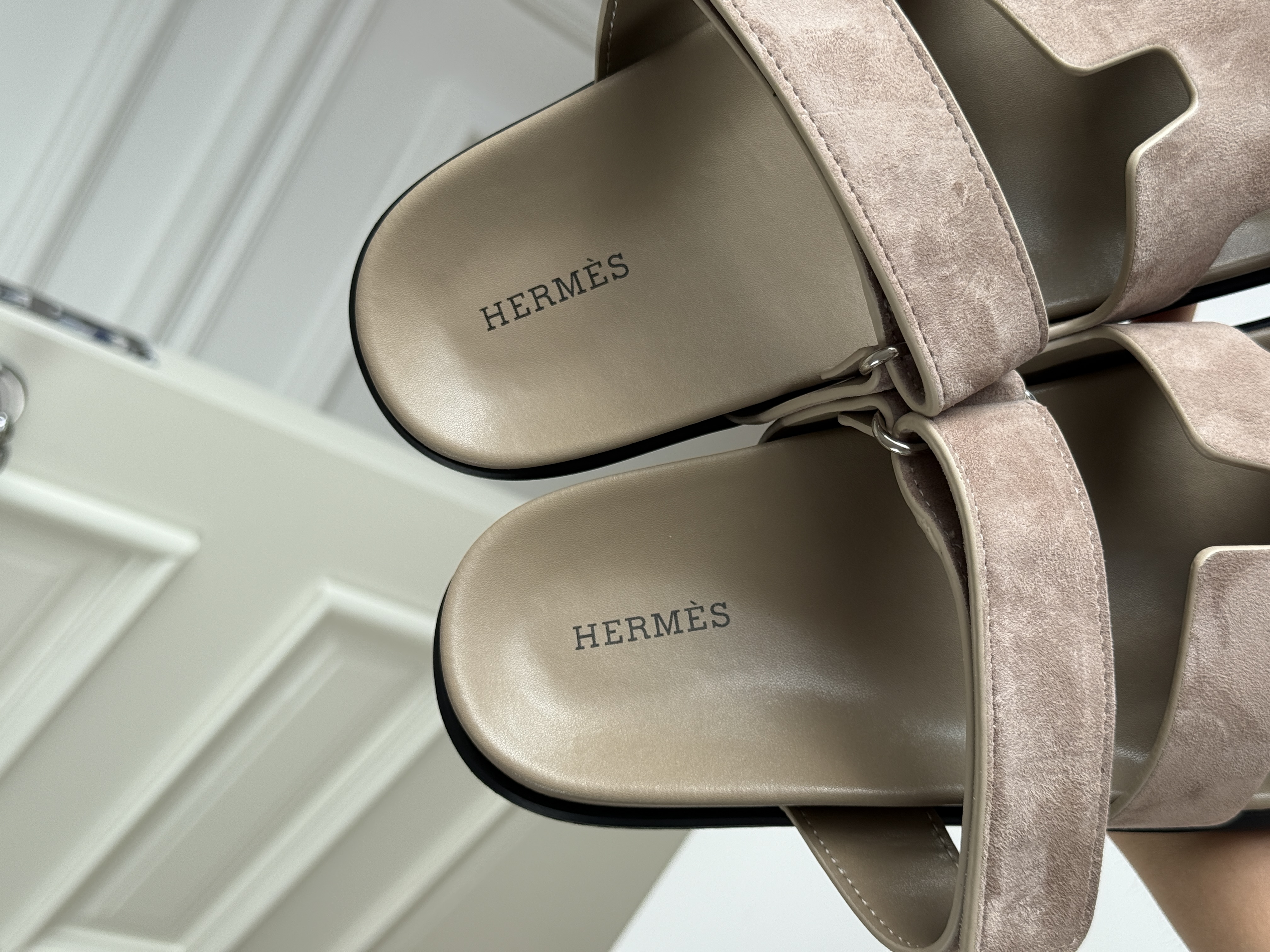 Milk Tea Suede Double Strap H-Shaped Flat Birken Style Slide Sandals