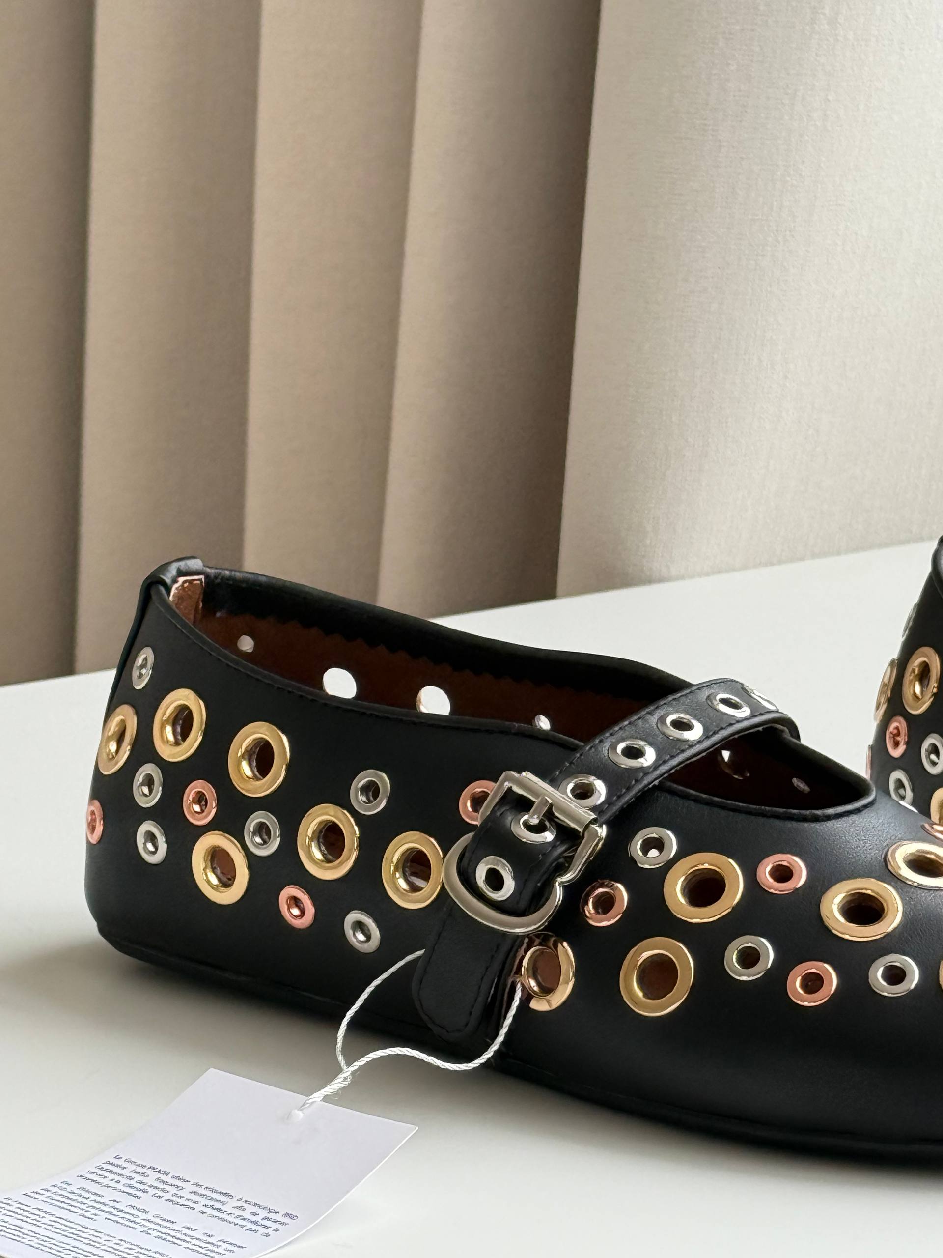 Multi-Tone Studded Leather Mary Jane Flats