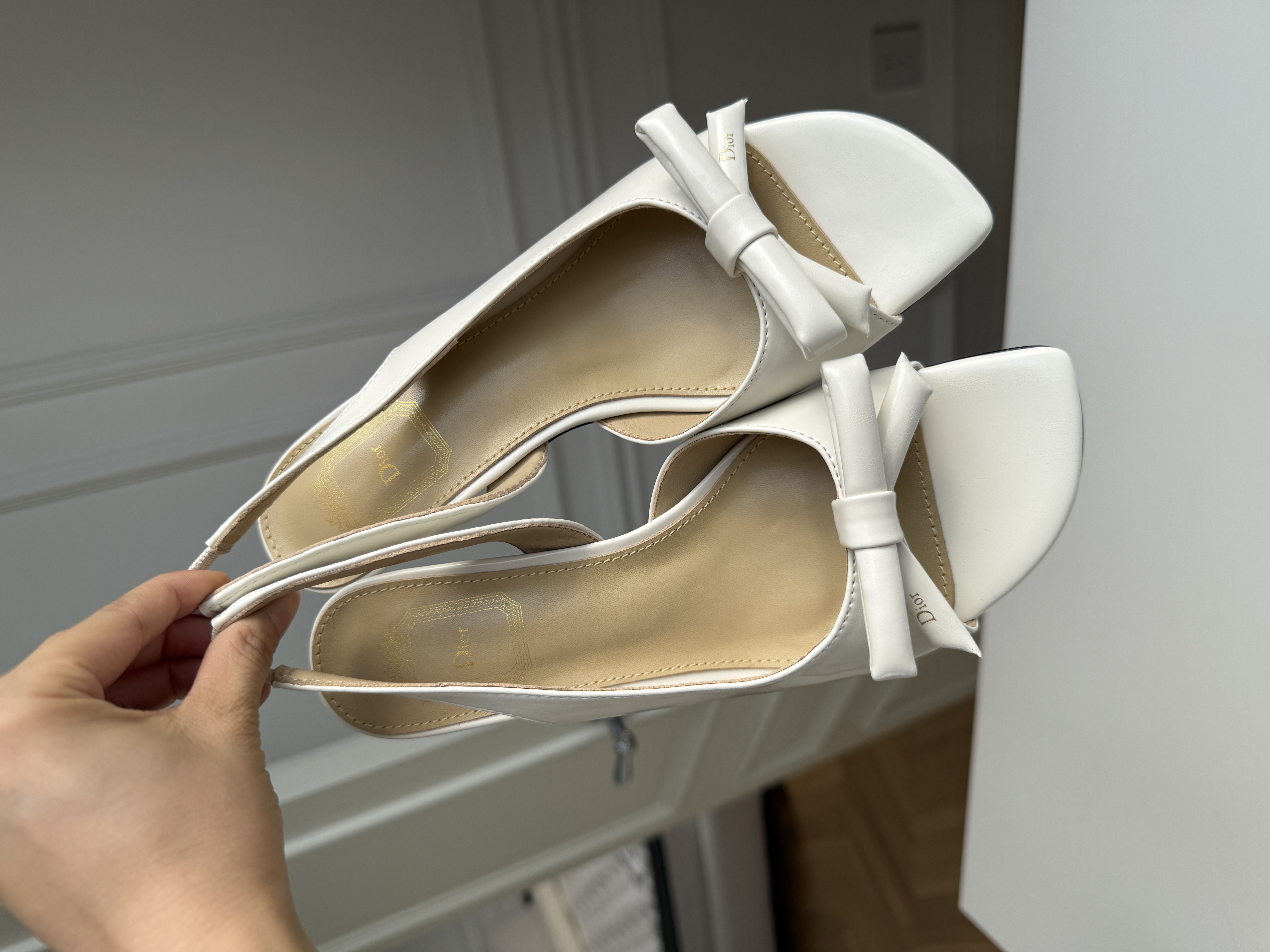 Bow Detail Square-Toe Kitten-Heel Slingback Sandals