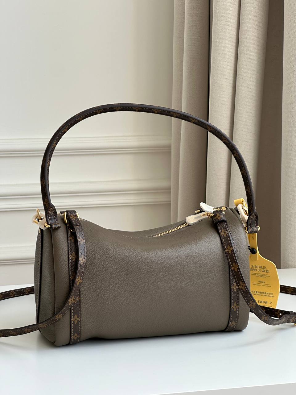 Louis Vuitton Grey Green Grained Leather Monogram Trim Soft Speedy Shoulder & Crossbody Bag