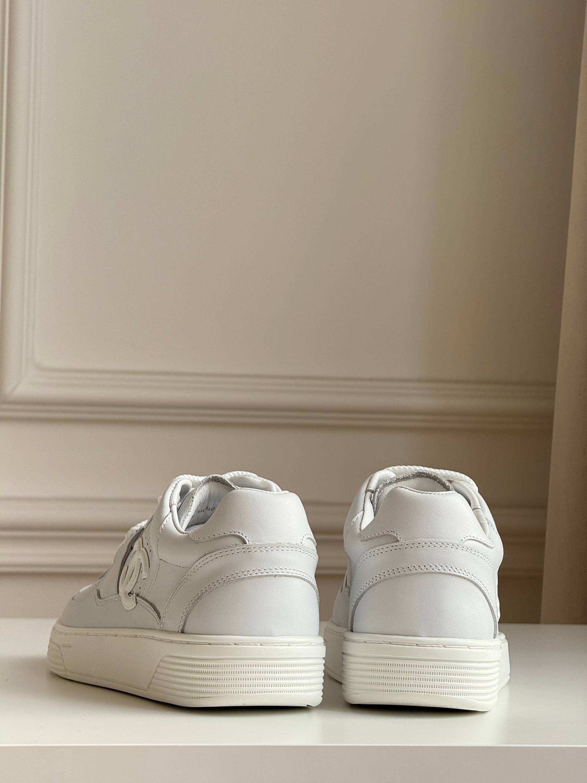 Chanel full-grain leather CC white sneakers