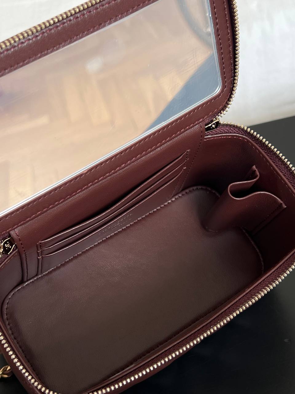 Chanel Burgundy Lambskin Quilted CC Hardware Mini Vanity Chain Bag
