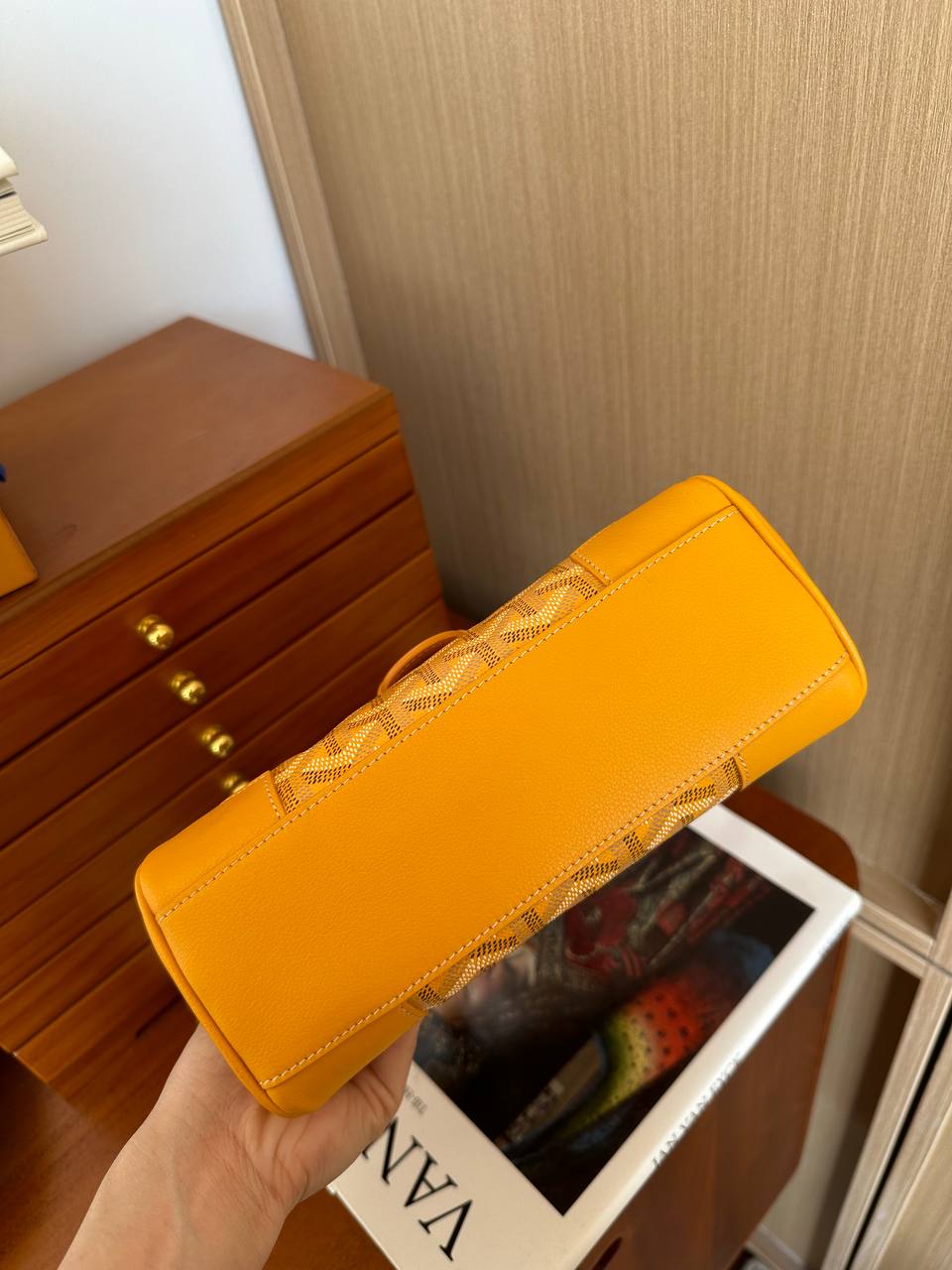 Goyard Yellow Goyardine Canvas Leather Mini Saigon Top Handle Bag