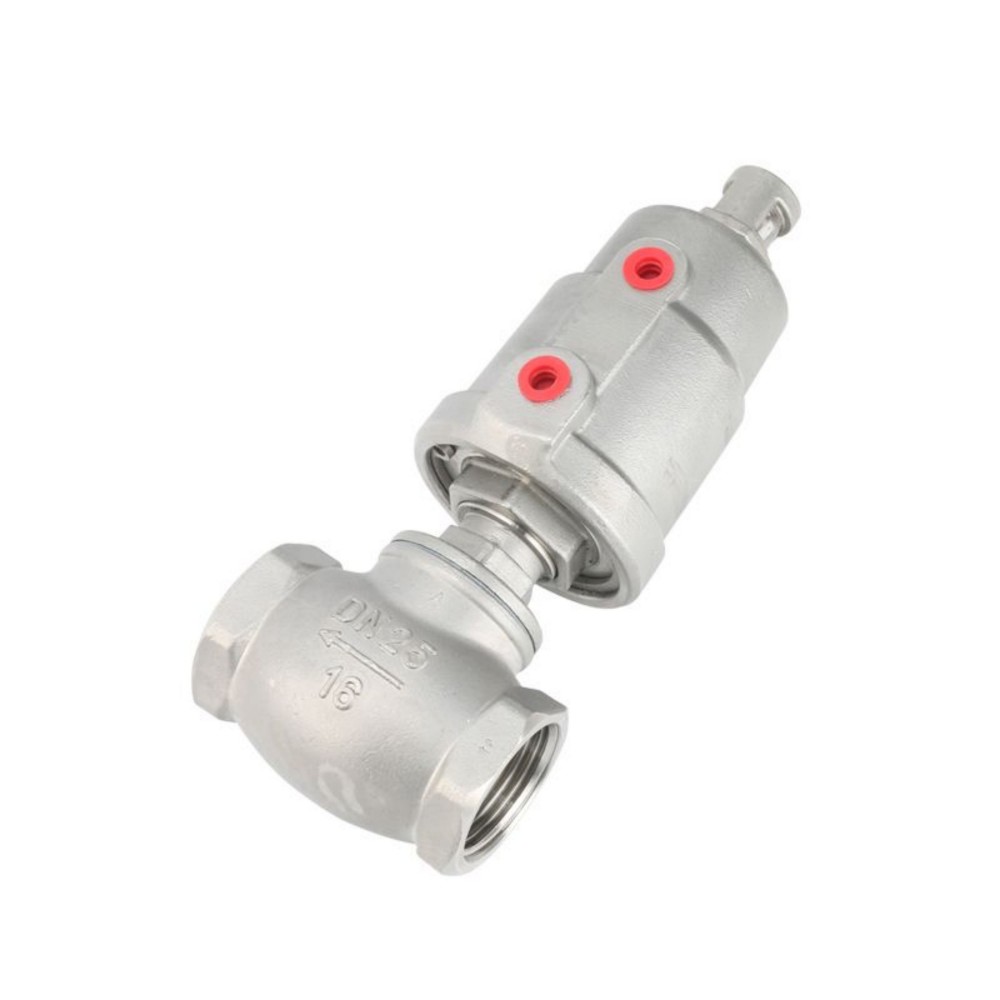 Stainless Steel Female Thread Pneumatic Steam Valve T-Type Angle Seat Piston Valve Screw Port Air Actuated for Water
