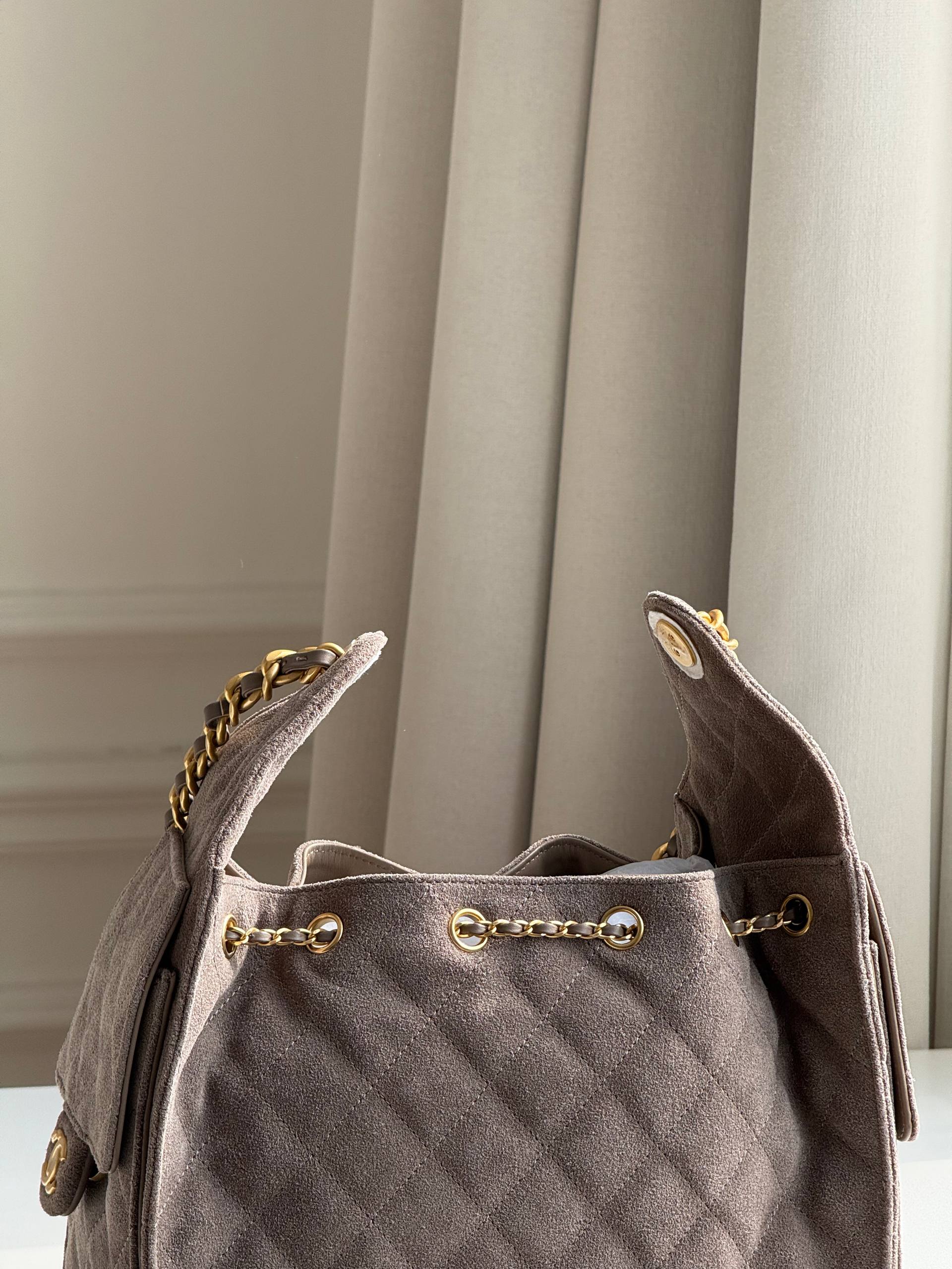 Chanel 25C Suede Quilted Drawstring Hobo Bag