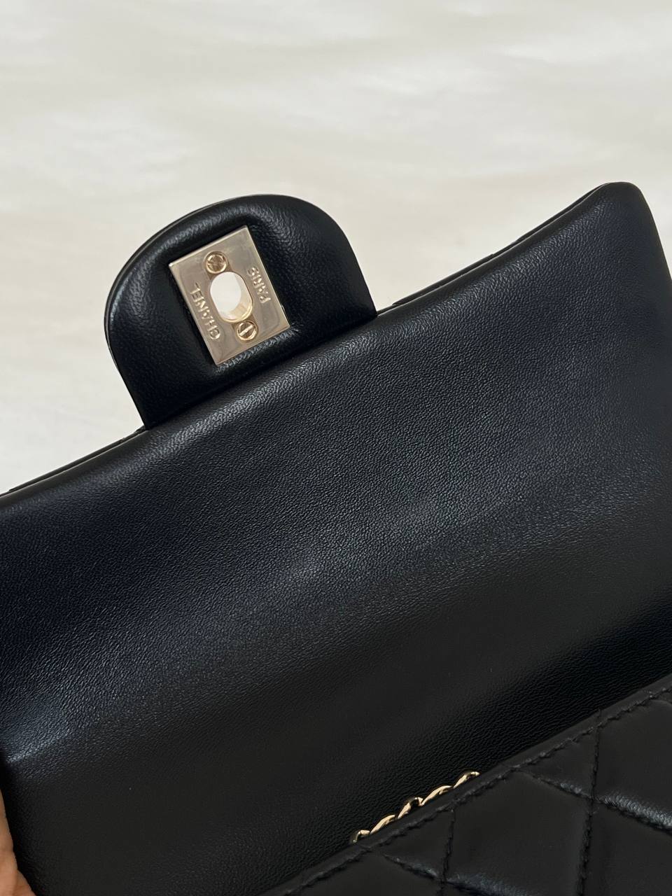 Chanel Black Lambskin Mini Classic Flap With Top Handle