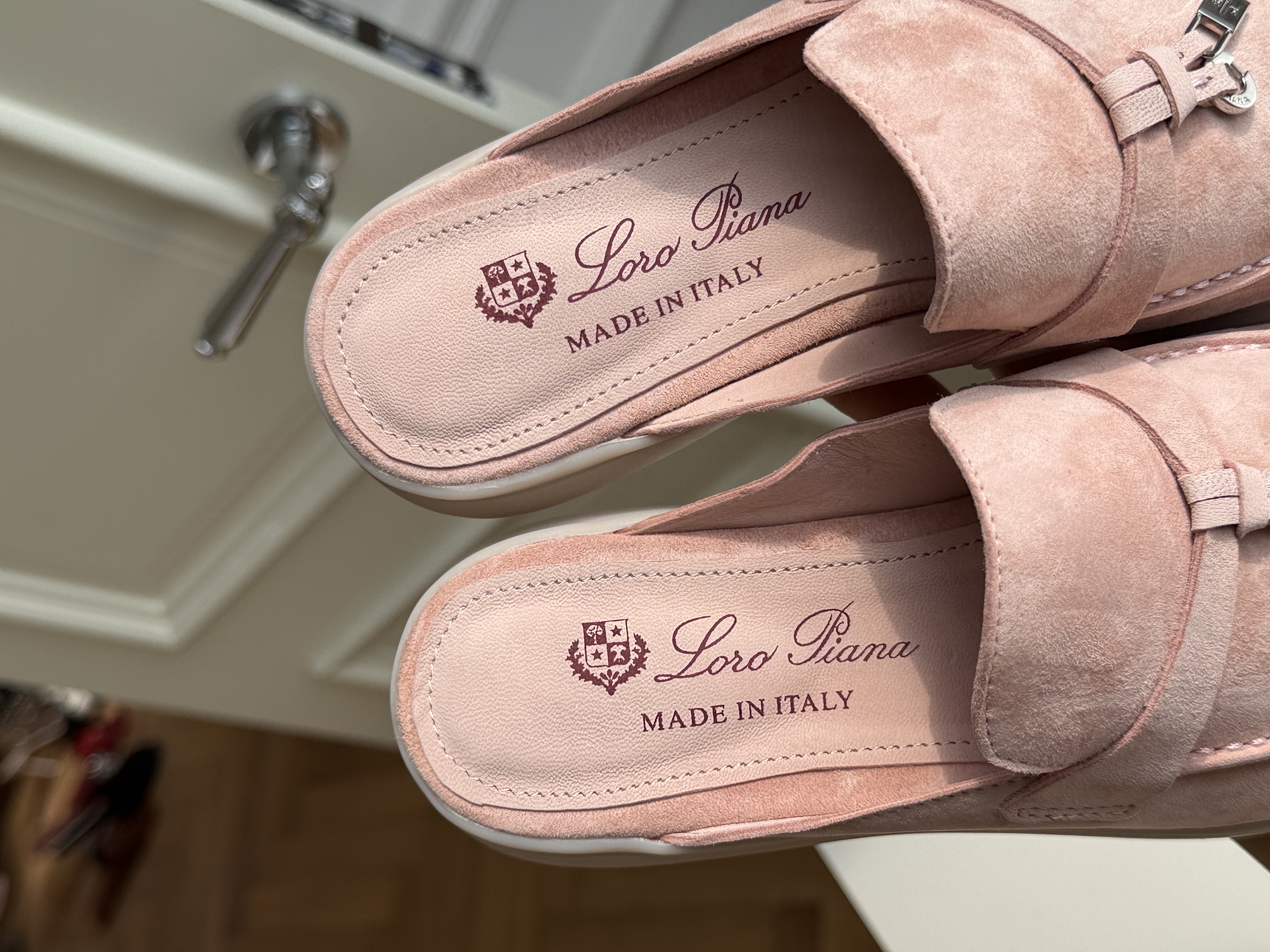 Dusty Pink Suede Metal Lock Charm Flat Backless Loafer Mules