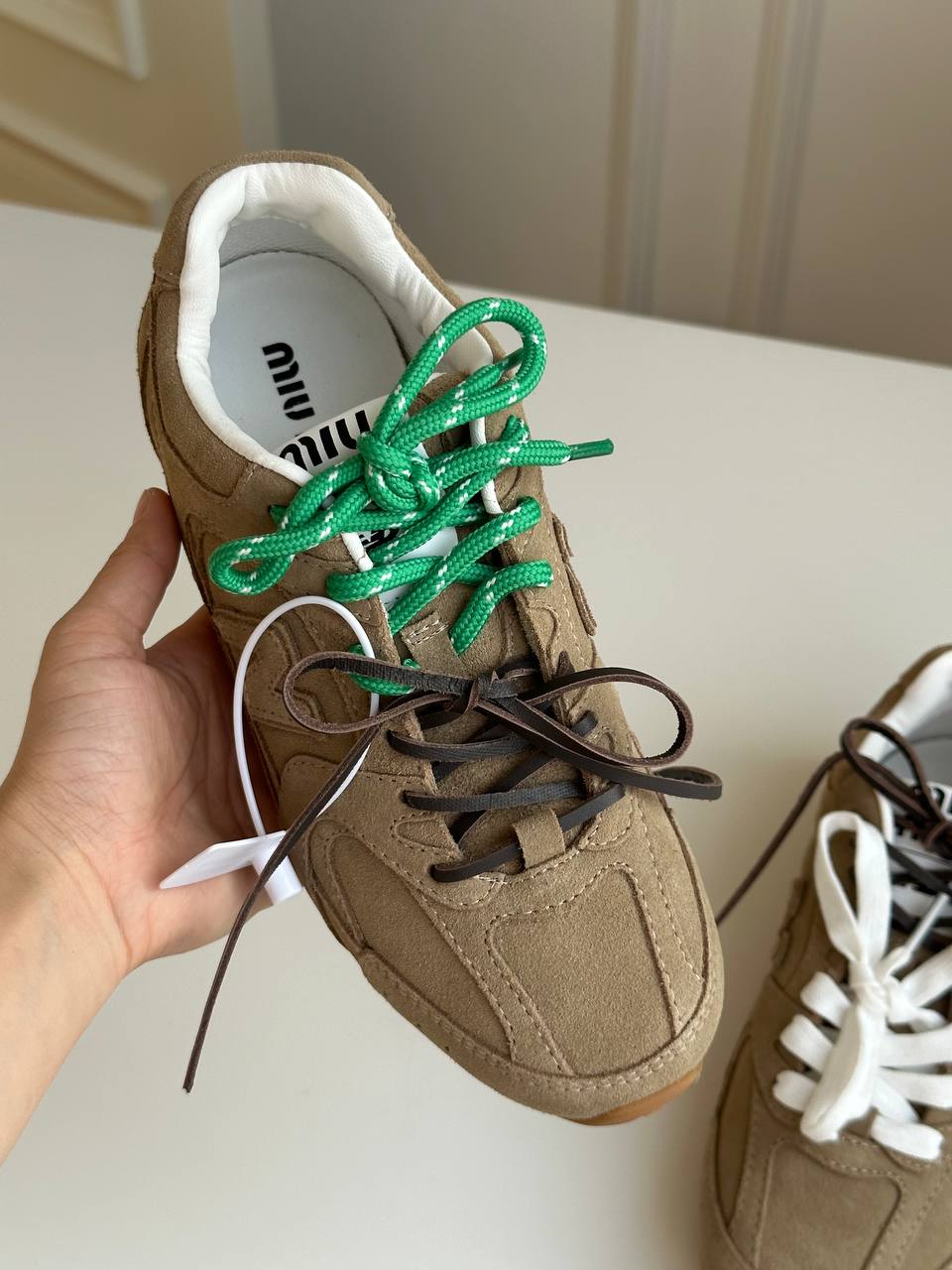 Khaki Suede Multi-Lace Retro Low-Top Trainer Sneakers