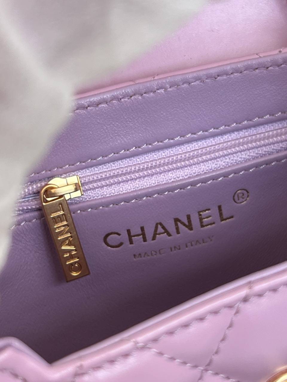 Chanel Light Purple Quilted Leather Mini Top Handle Bag