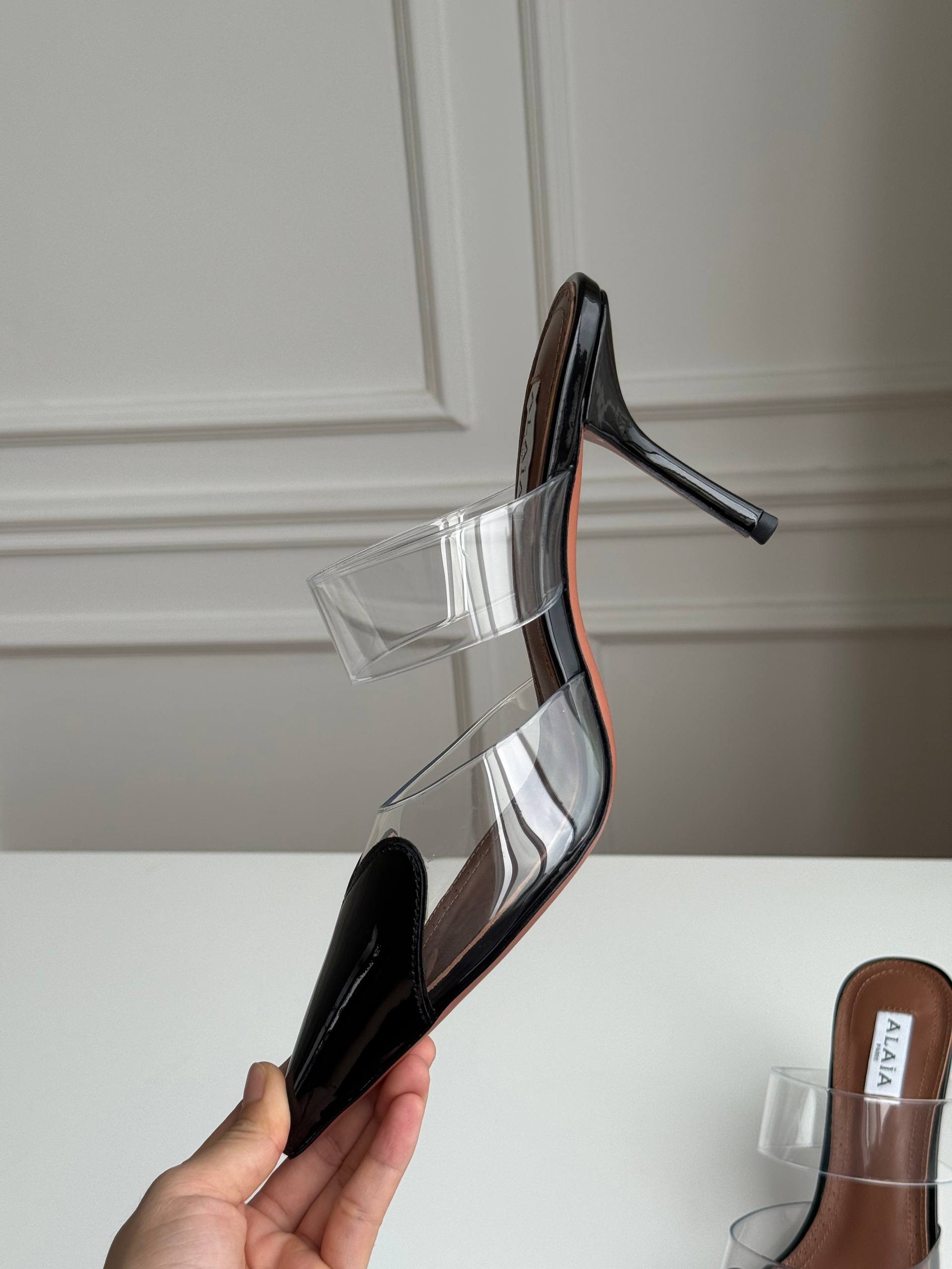 ALAÏA Coeur PVC & Patent Leather Pointed-Toe Mules