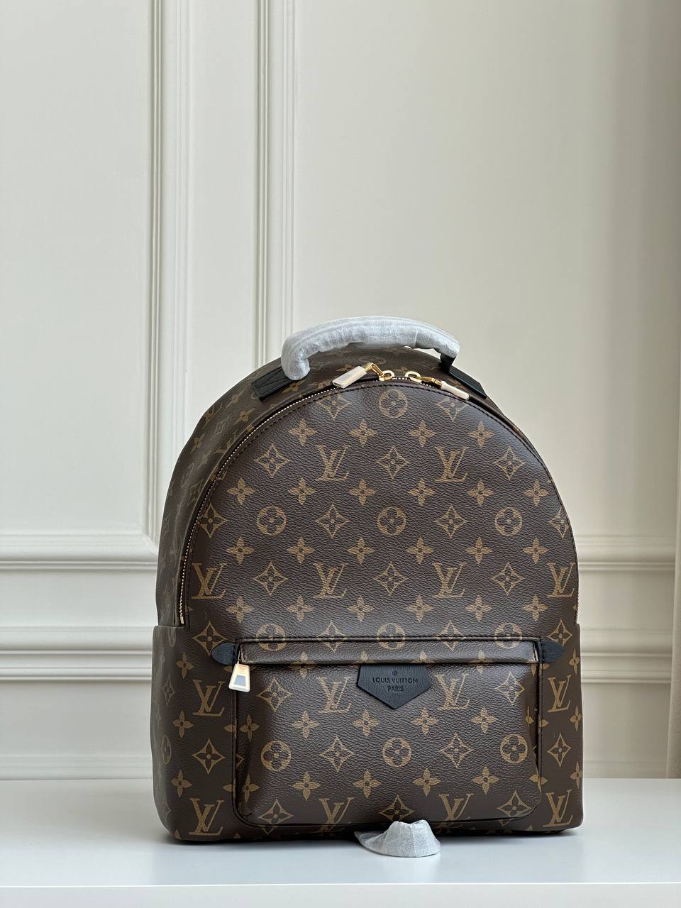 Louis Vuitton Classic Monogram Canvas Black Leather Logo Medium Backpack