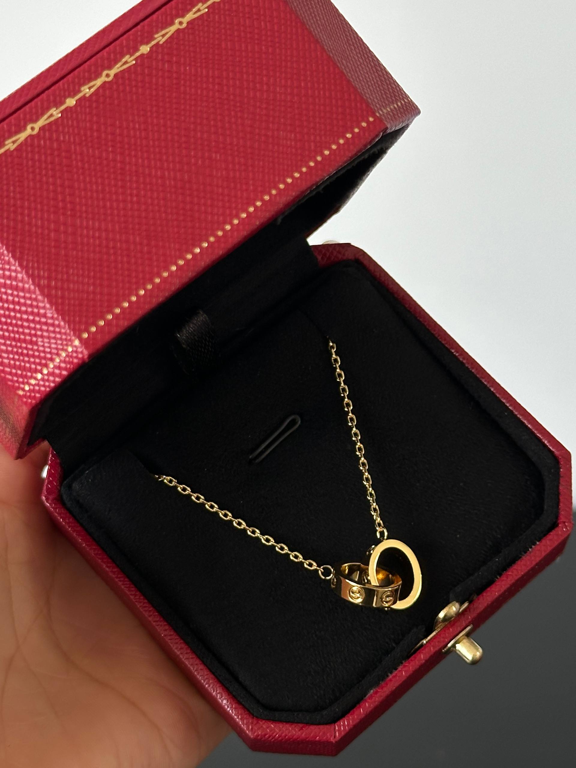 Cartier LOVE Interlocking Two-Ring Yellow Gold Necklace