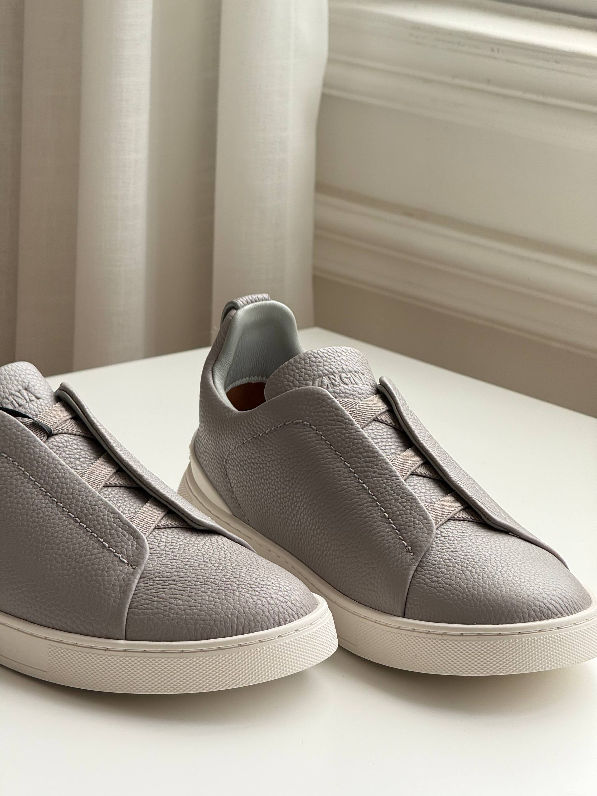 Zegna Triple Stitch Slip-On Leather Casual Sneakers