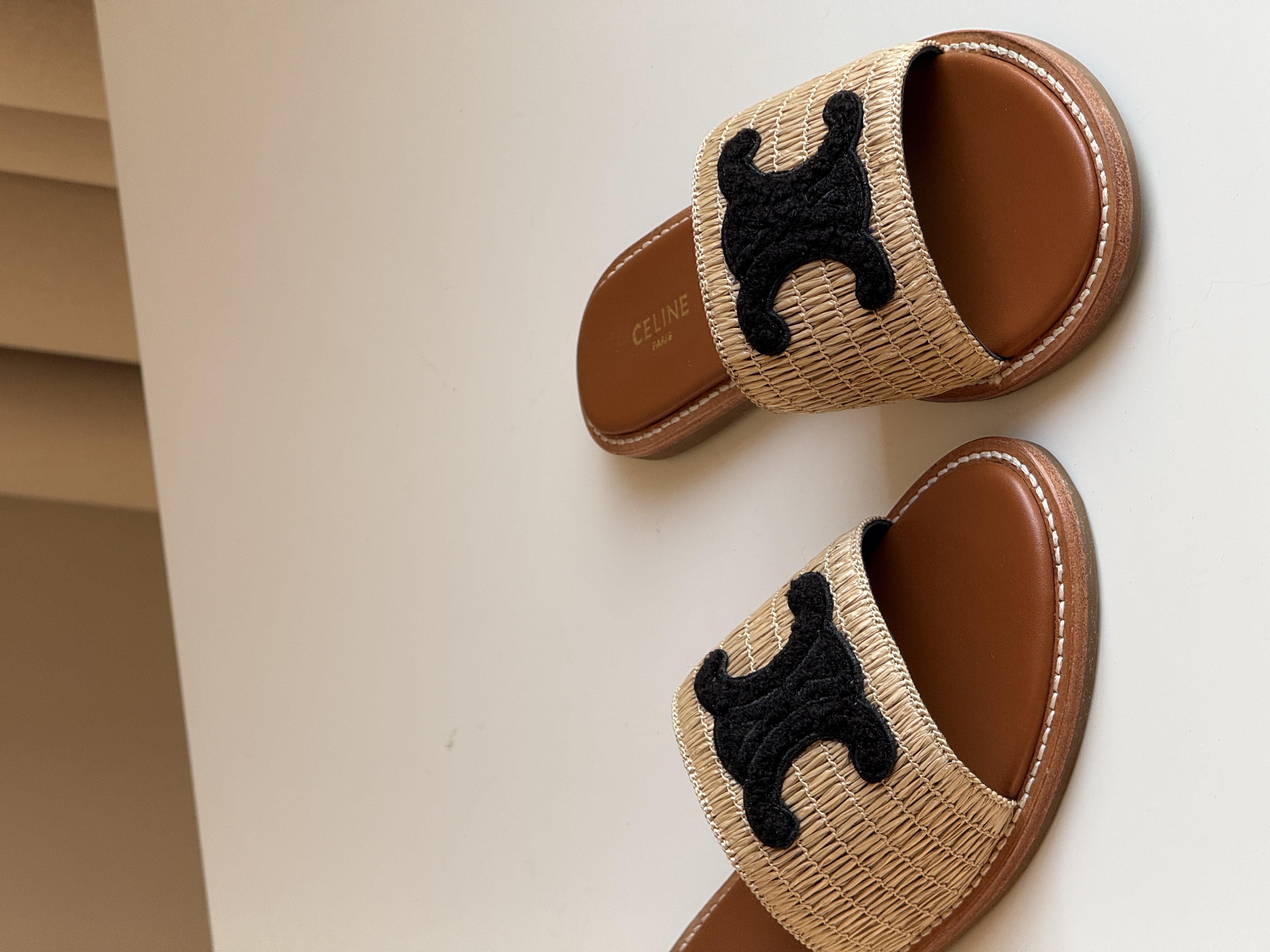 Celine Lympia Raffia Triomphe Slide Sandal