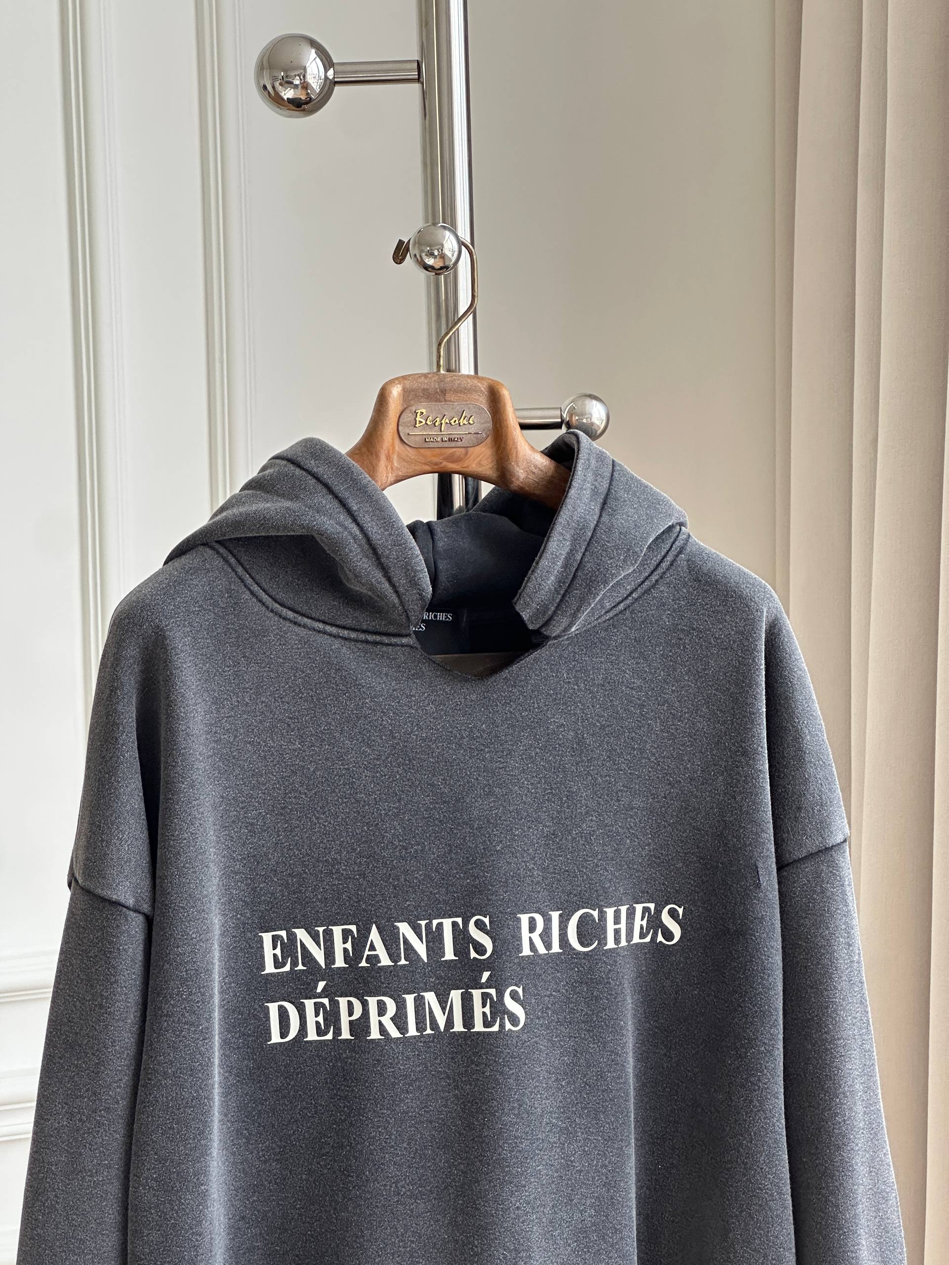Enfants Riches Déprimés Washed Charcoal French Letter Print Hoodie