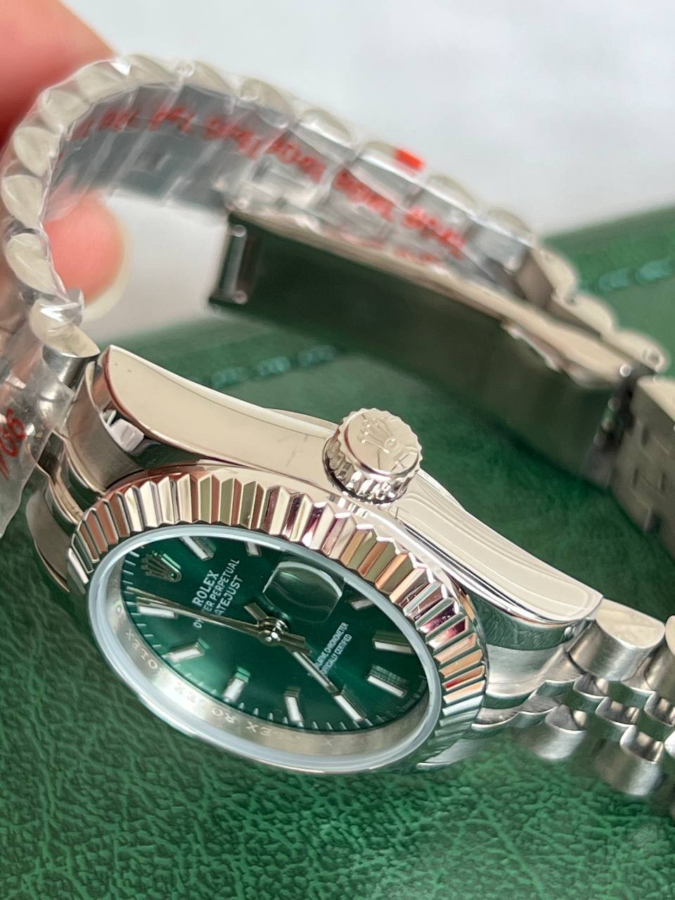 Rolex Datejust Green Dial Fluted Bezel Jubilee Steel Bracelet Watch