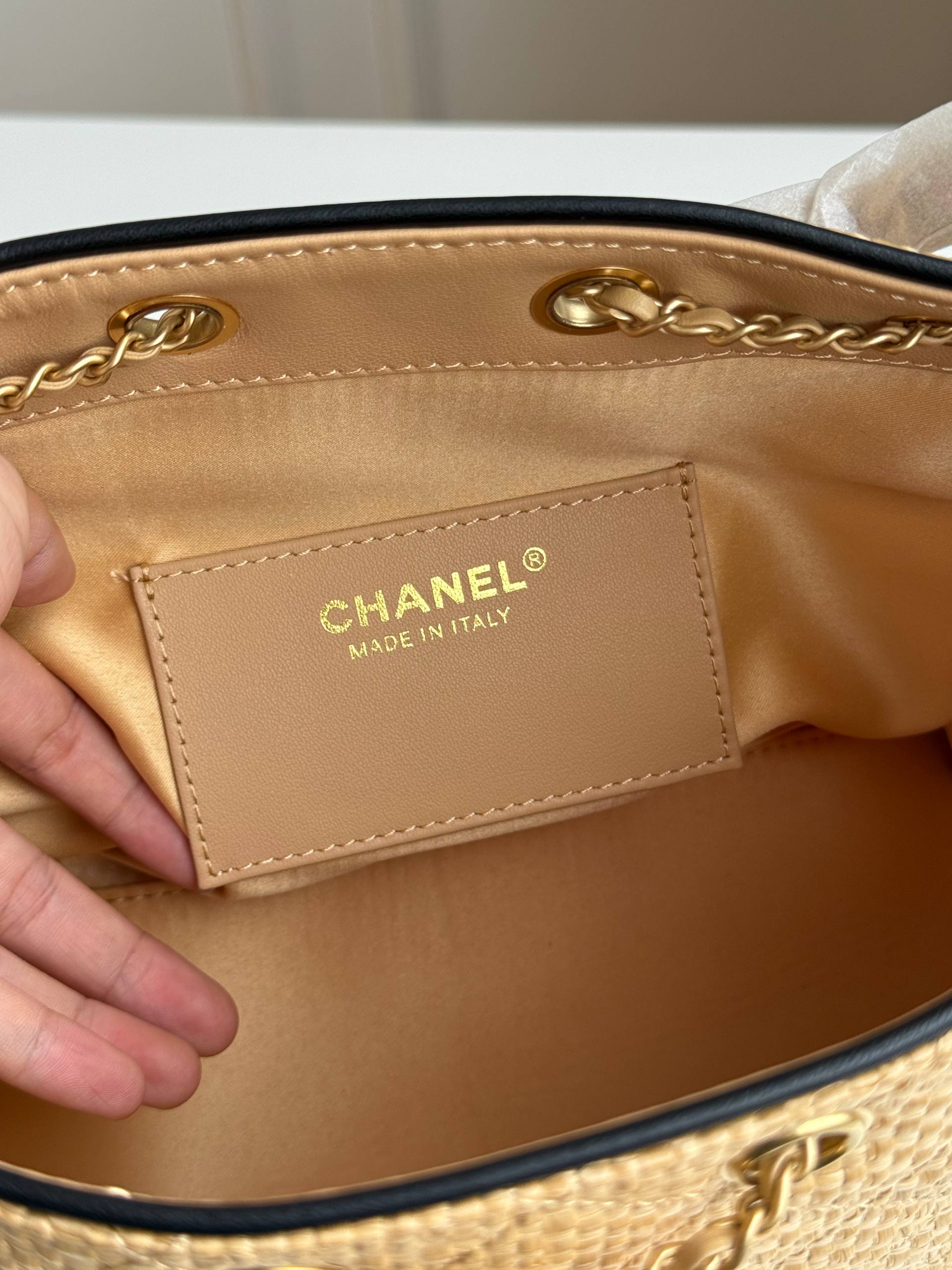 Chanel Quilted Raffia Drawstring Bucket Bag