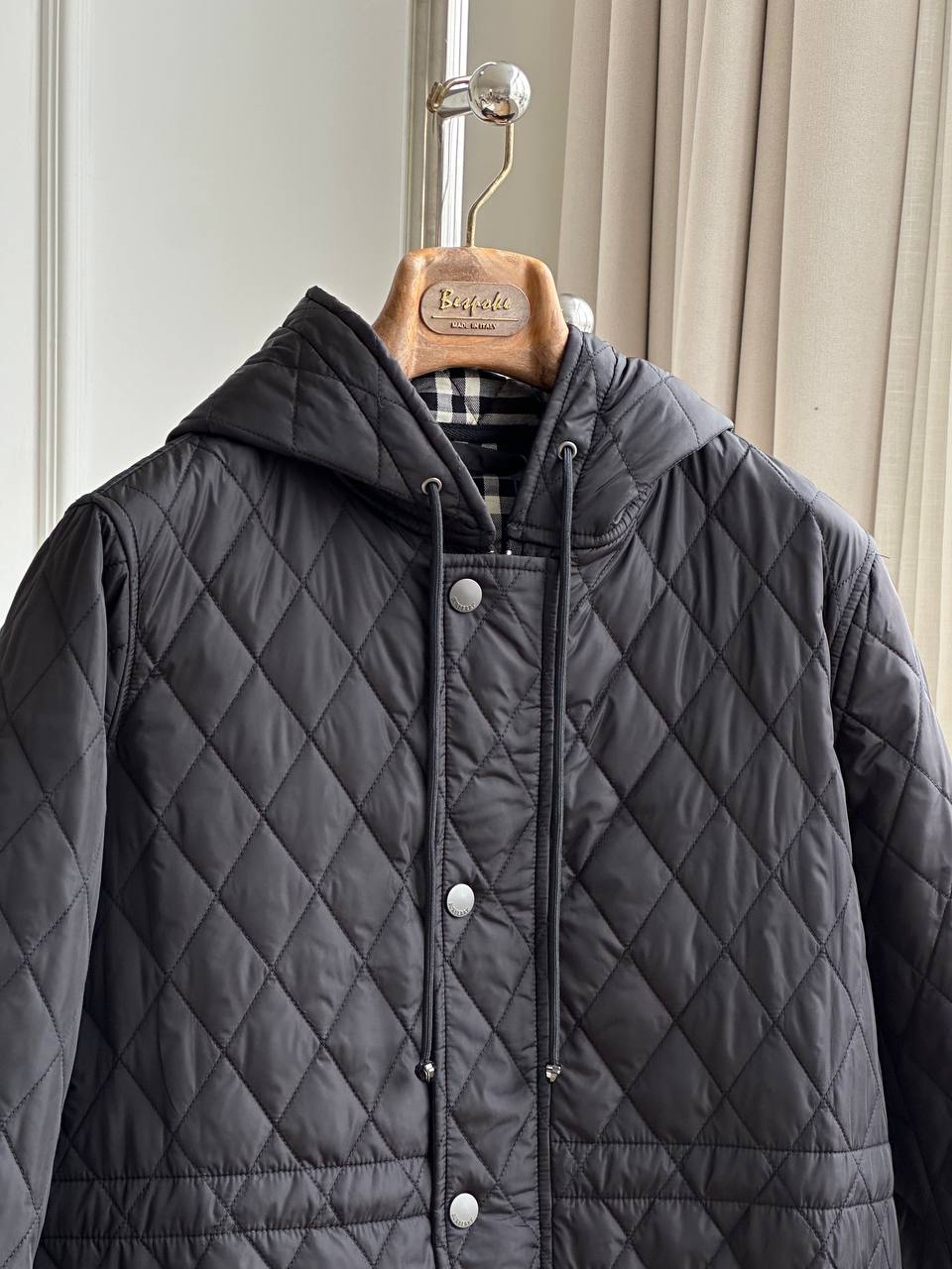 Black Diamond Quilted Hooded Drawstring Mid-Length Lightweight Padded Coat