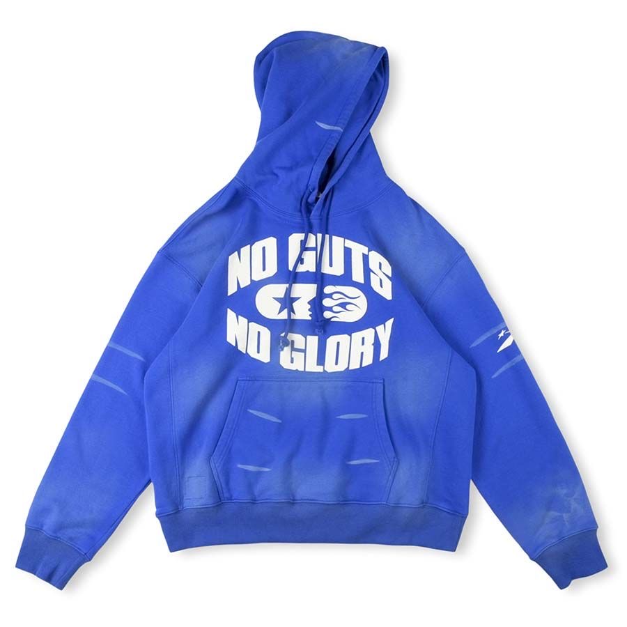 blue and white logo hoodie