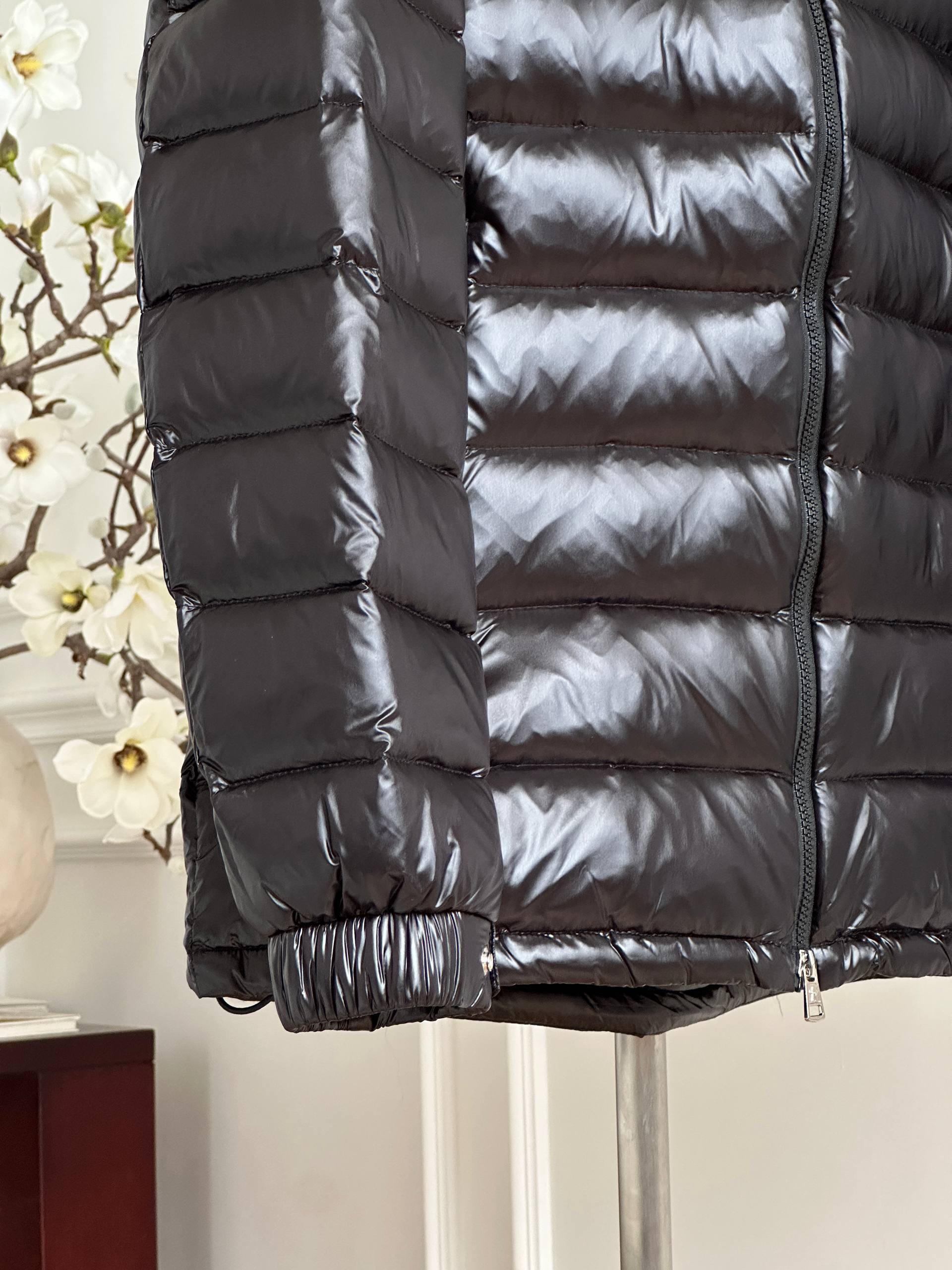 Moncler Black Shiny Quilted Hooded Light Down Jacket