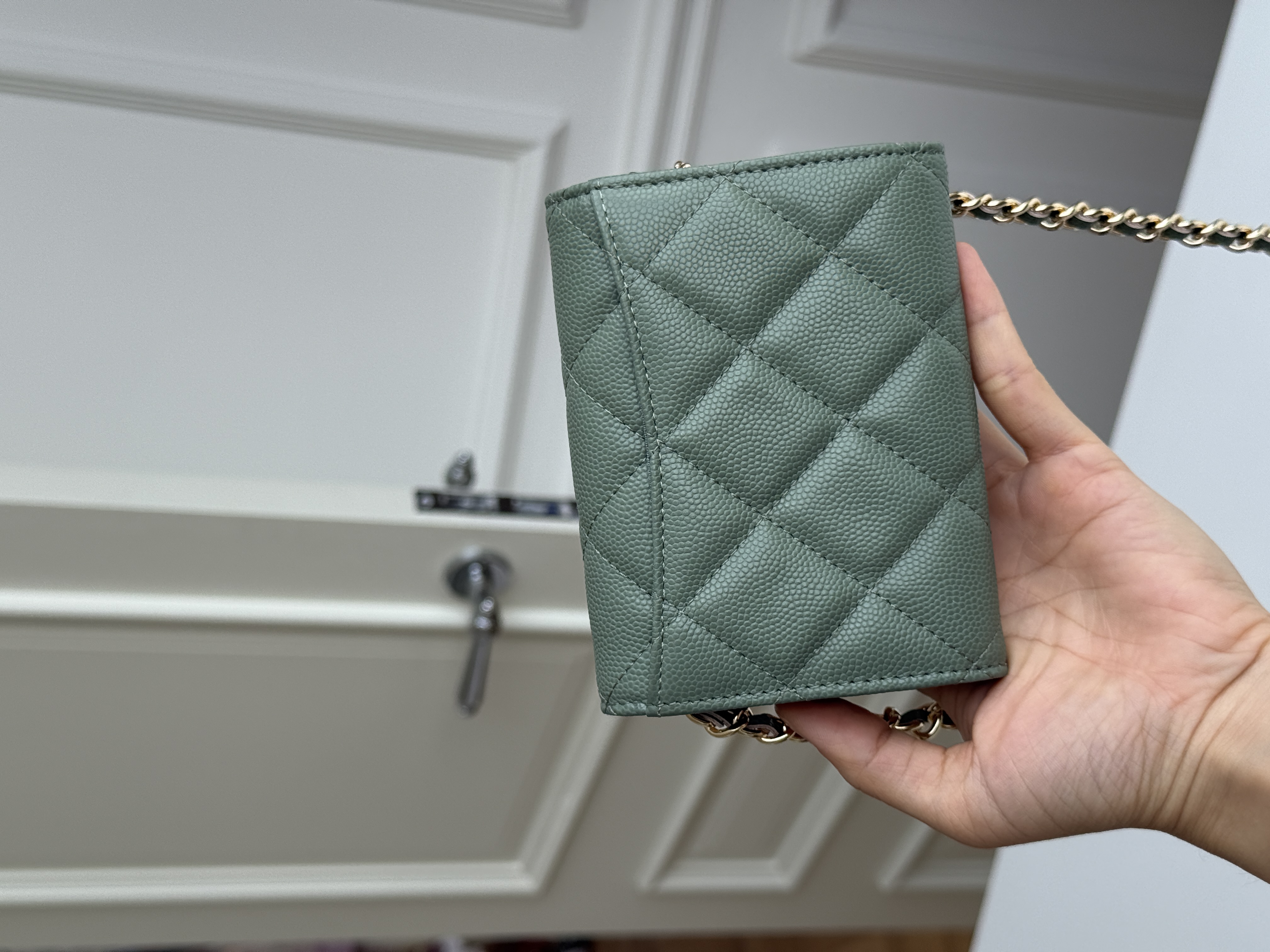 Chanel Sage Green Caviar Leather Mini Classic Flap Gold CC Chain Bag