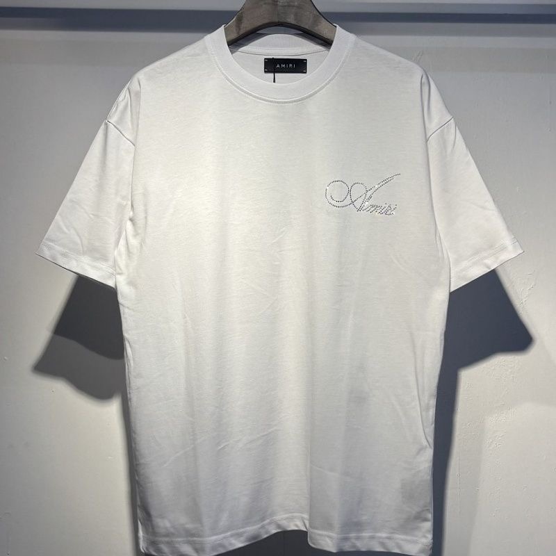 Amiri Script Rhinestone Logo Short Sleeve T-Shirt