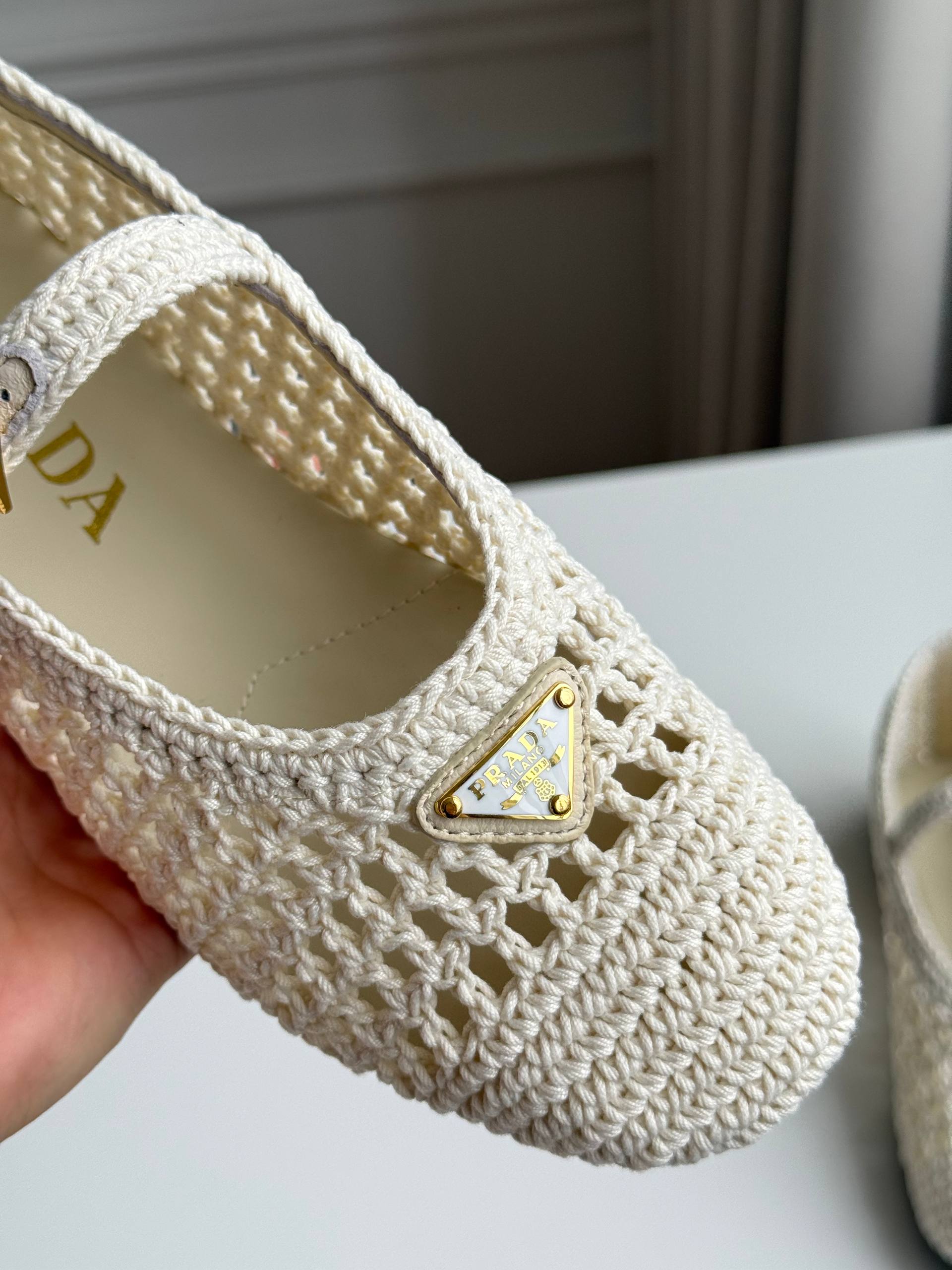 Prada Crochet Mary Jane Flats