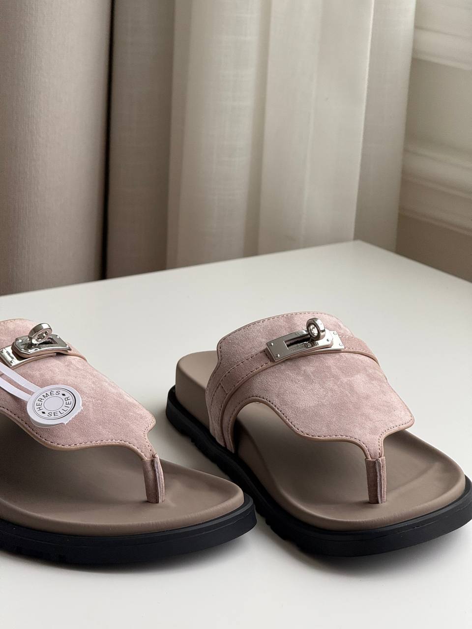 Hermès Keely Sandals in Pink Suede with Kelly Buckle
