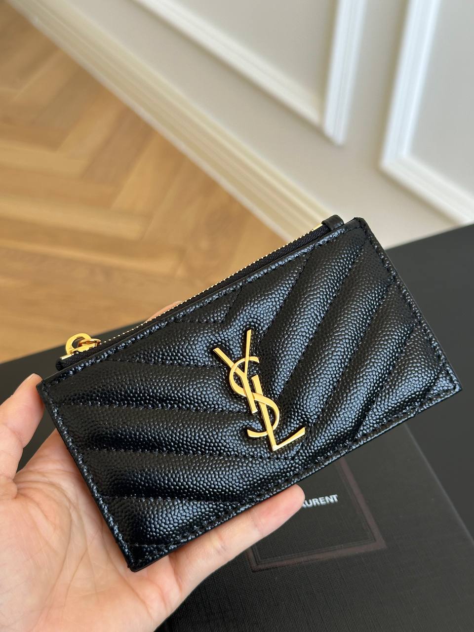 Saint Laurent Cassandre Matelassé Grain de Poudre Card Case / Coin Purse