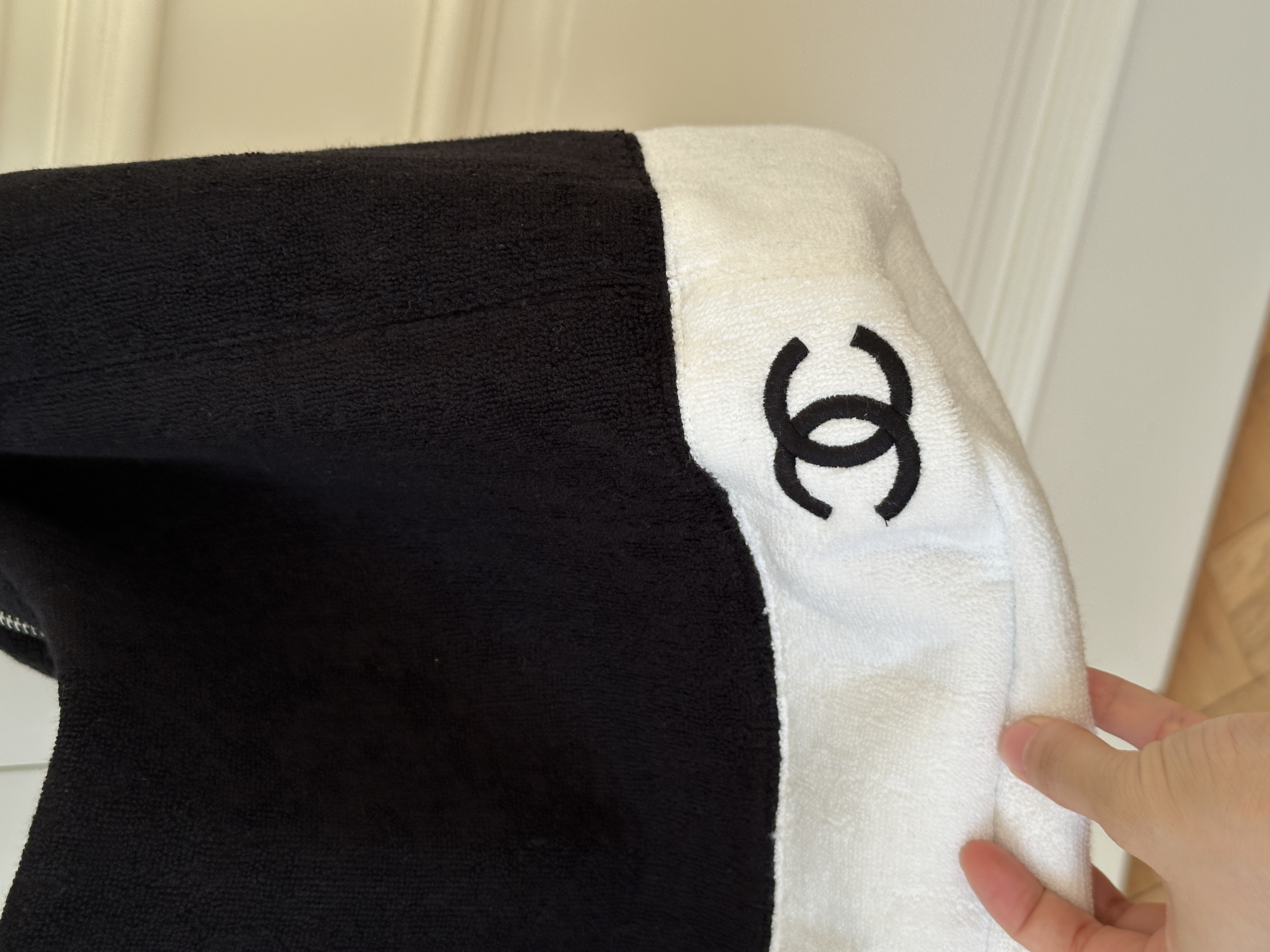 Chanel Black and White Terry Cloth Beach Bag