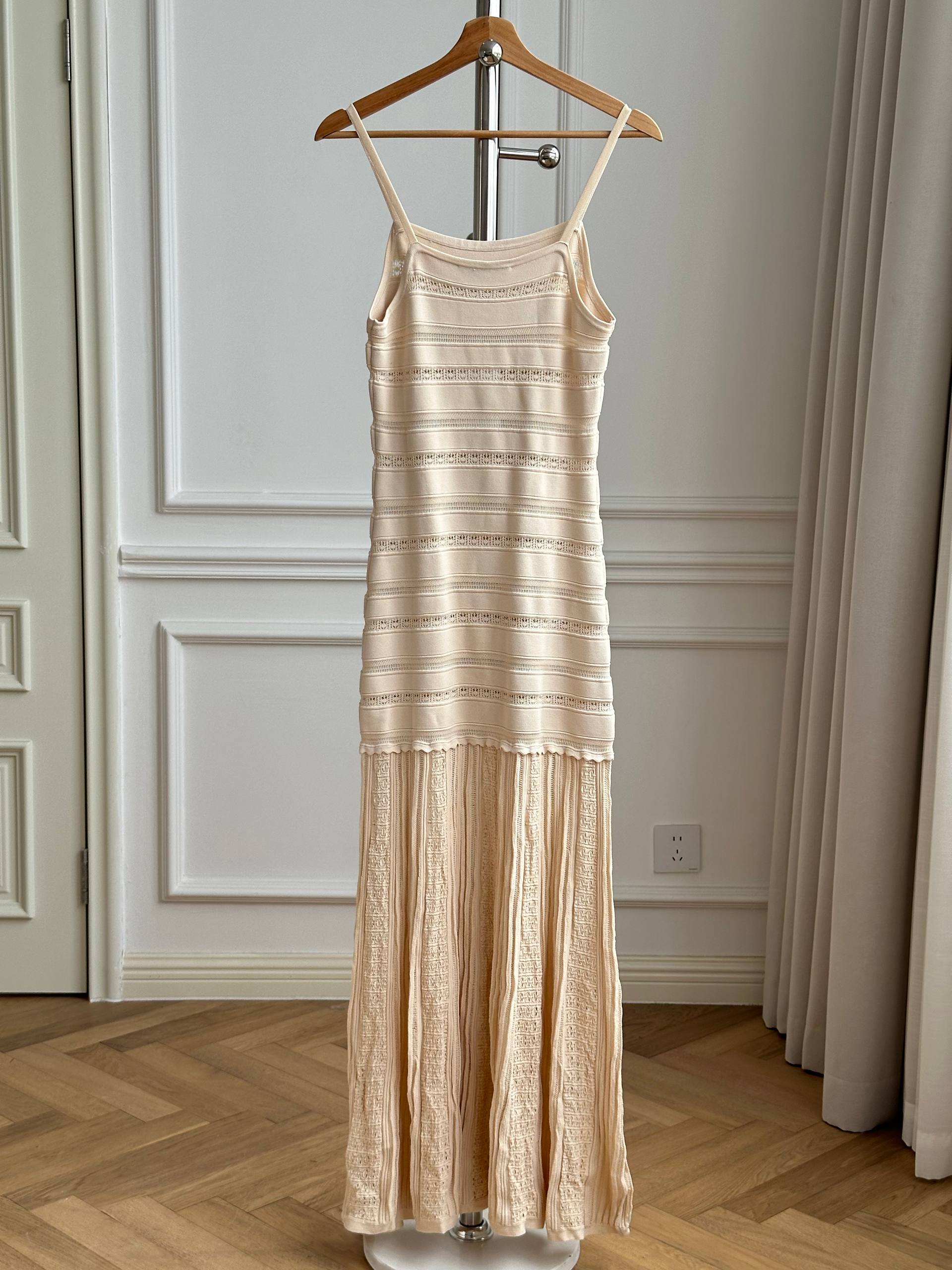 Cutout Striped Knit Spaghetti Strap Mermaid Maxi Dress