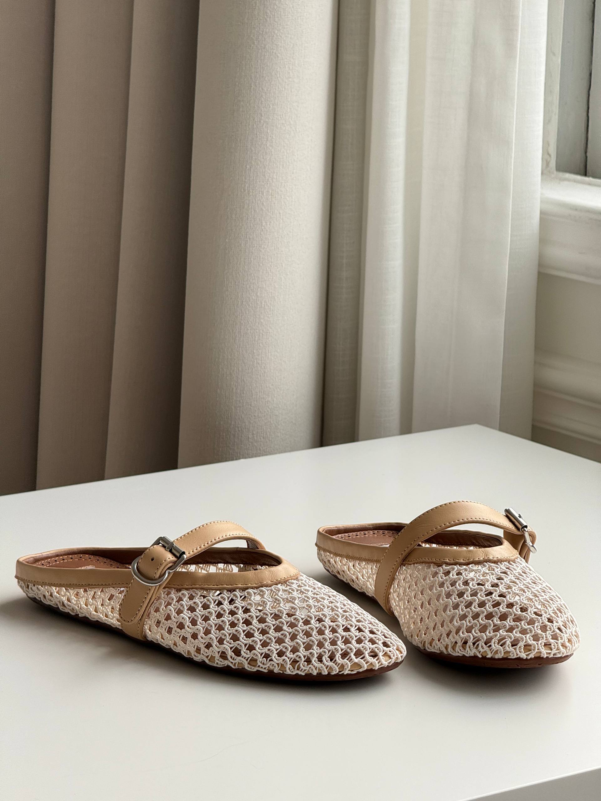 Alaïa Hollow-out Woven Mary Jane Flat Mule Shoes