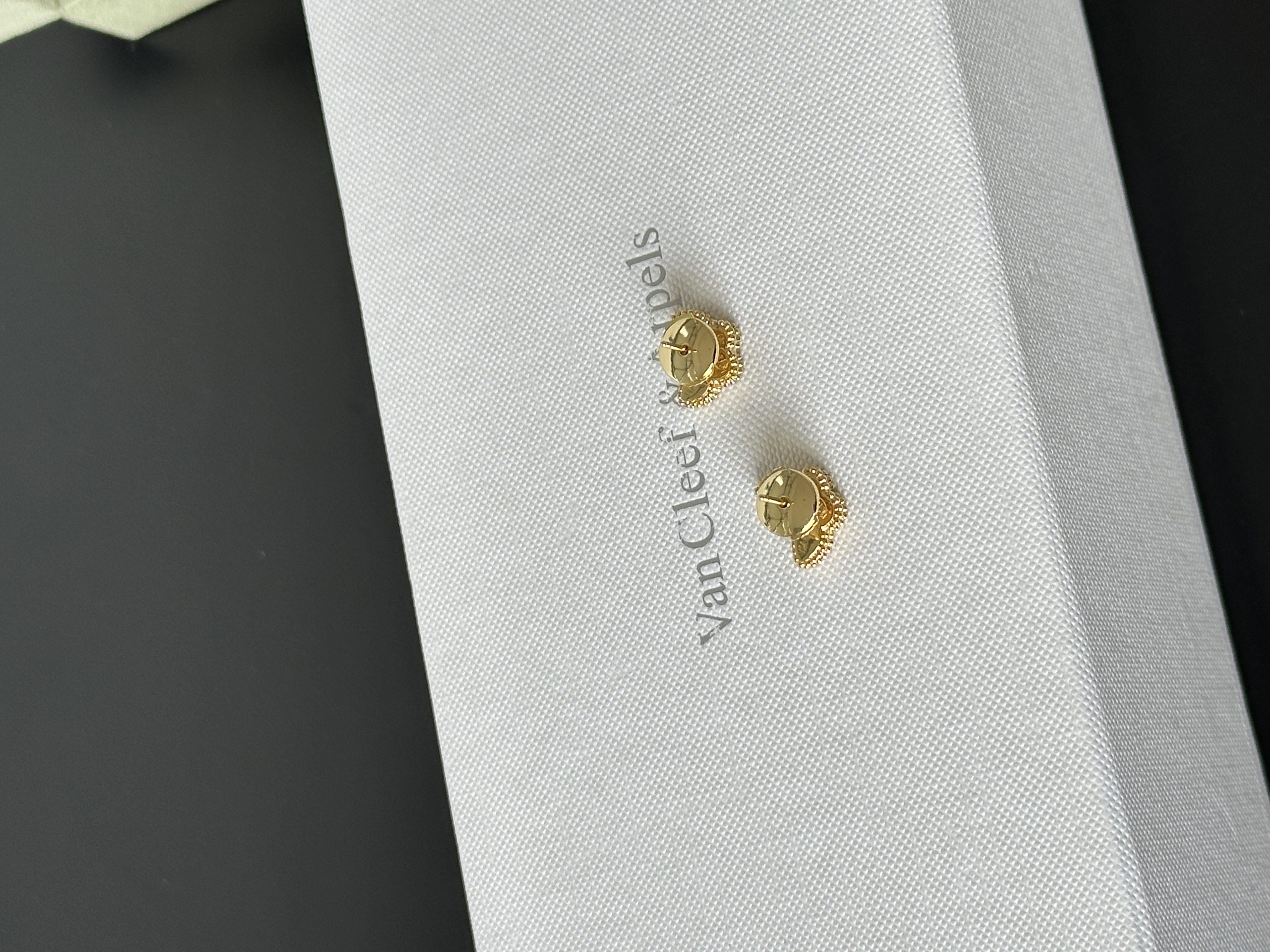 18K Gold White Mother of Pearl Butterfly Beaded Edge Stud Earrings