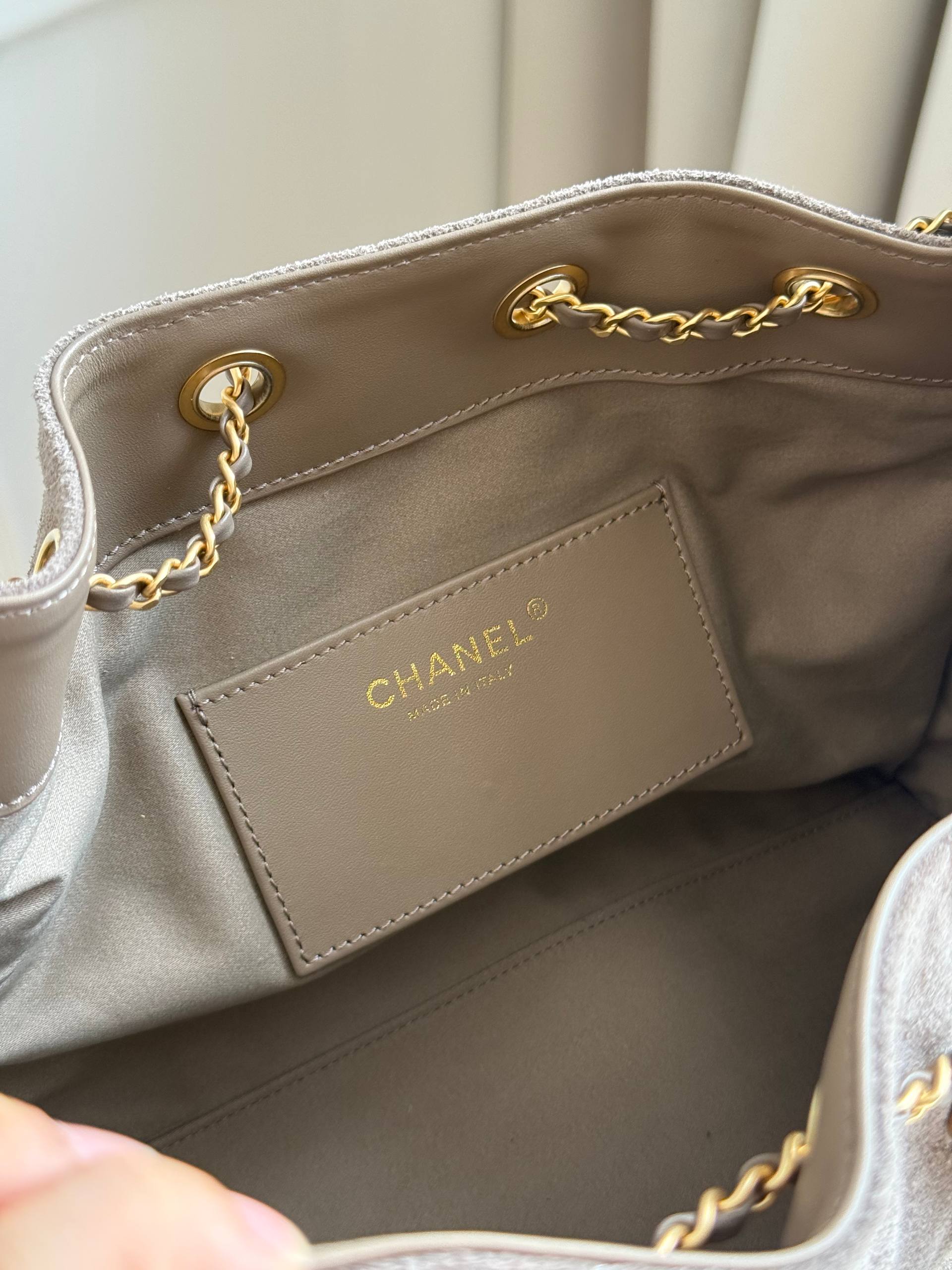 Chanel 25C Suede Quilted Drawstring Hobo Bag