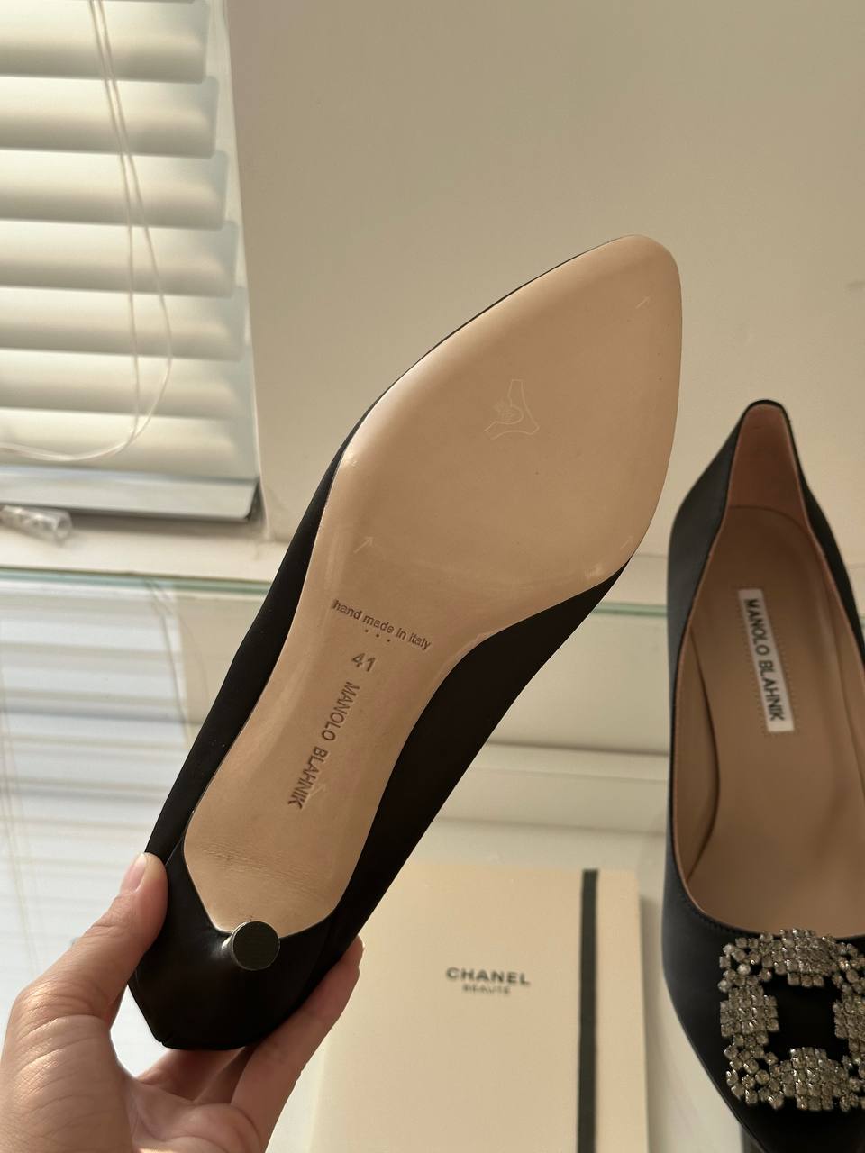 Manolo Blahnik Hangisi Crystal-Embellished Satin Pumps