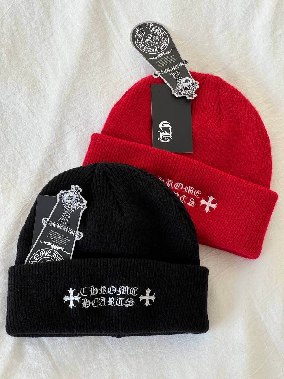 Chrome Hearts Black Gothic Cross Embroidery Cuff Knit Beanie