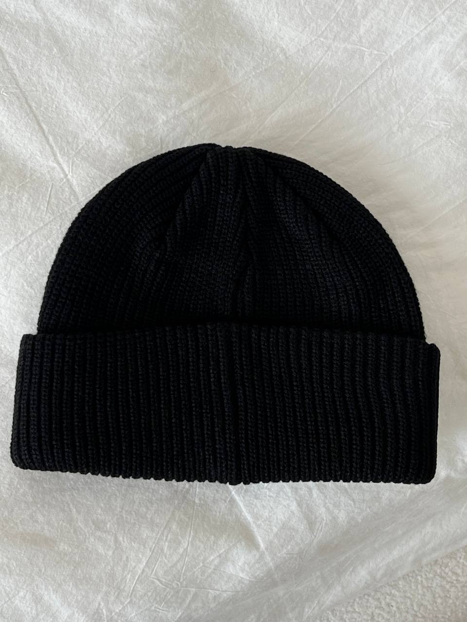 Prada Black Triangle Logo Ribbed Cuffed Knit Beanie