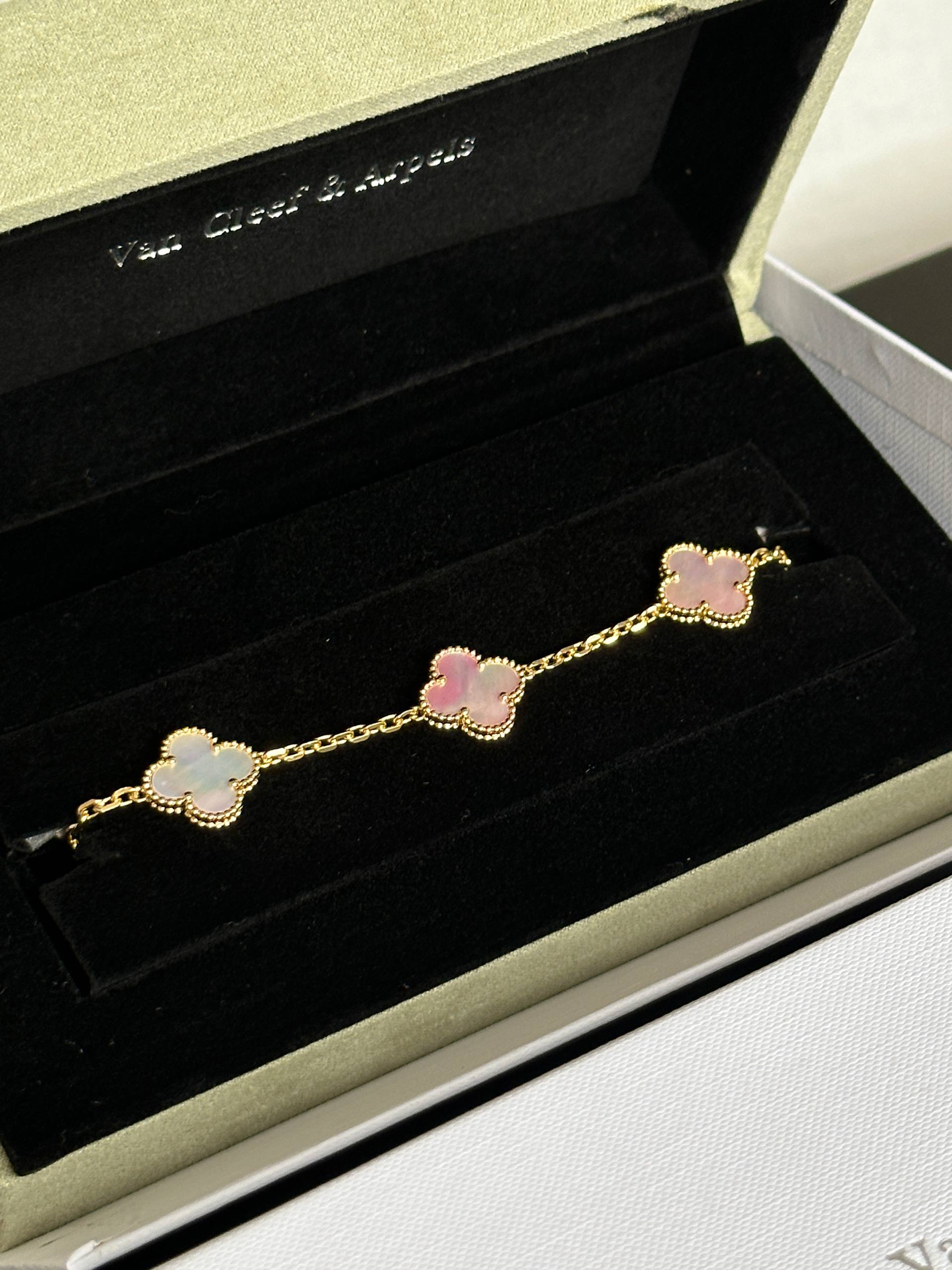 Van Cleef & Arpels Vintage Alhambra 4 Motifs Pink Mother-of-Pearl Bracelet