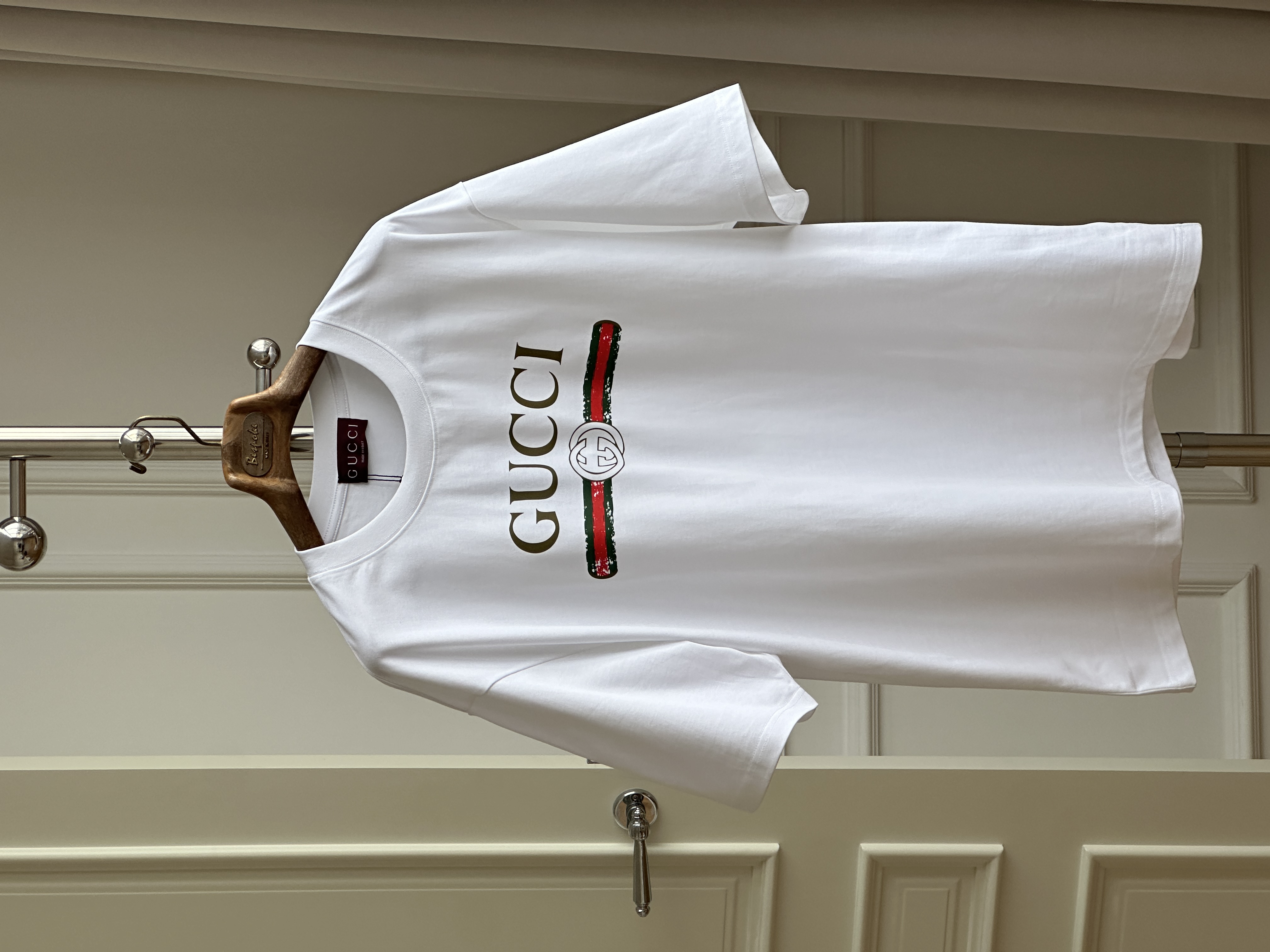 Gucci Web Stripe Interlocking G Logo Loose-fit Crew Neck White T-shirt