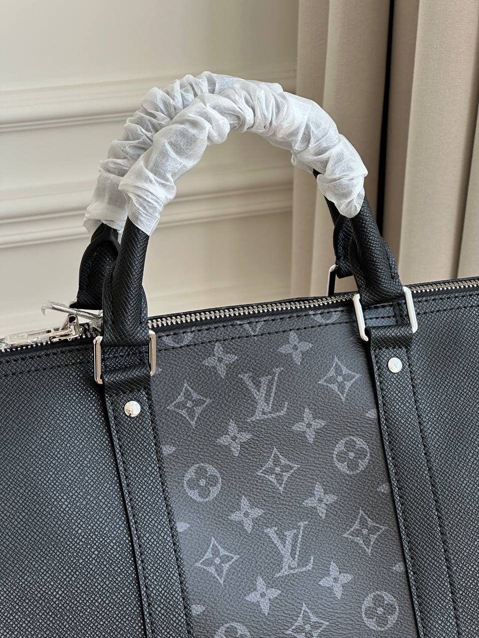 Louis Vuitton Taiga Leather Mix Monogram Eclipse Keepall 50 Travel Duffle Bag