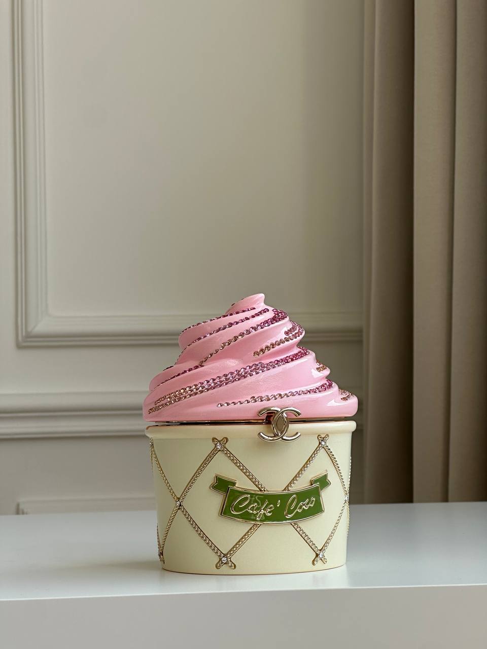 Chanel Cafe Coco Ice Cream Cup Rhinestone Jewelry Storage Box